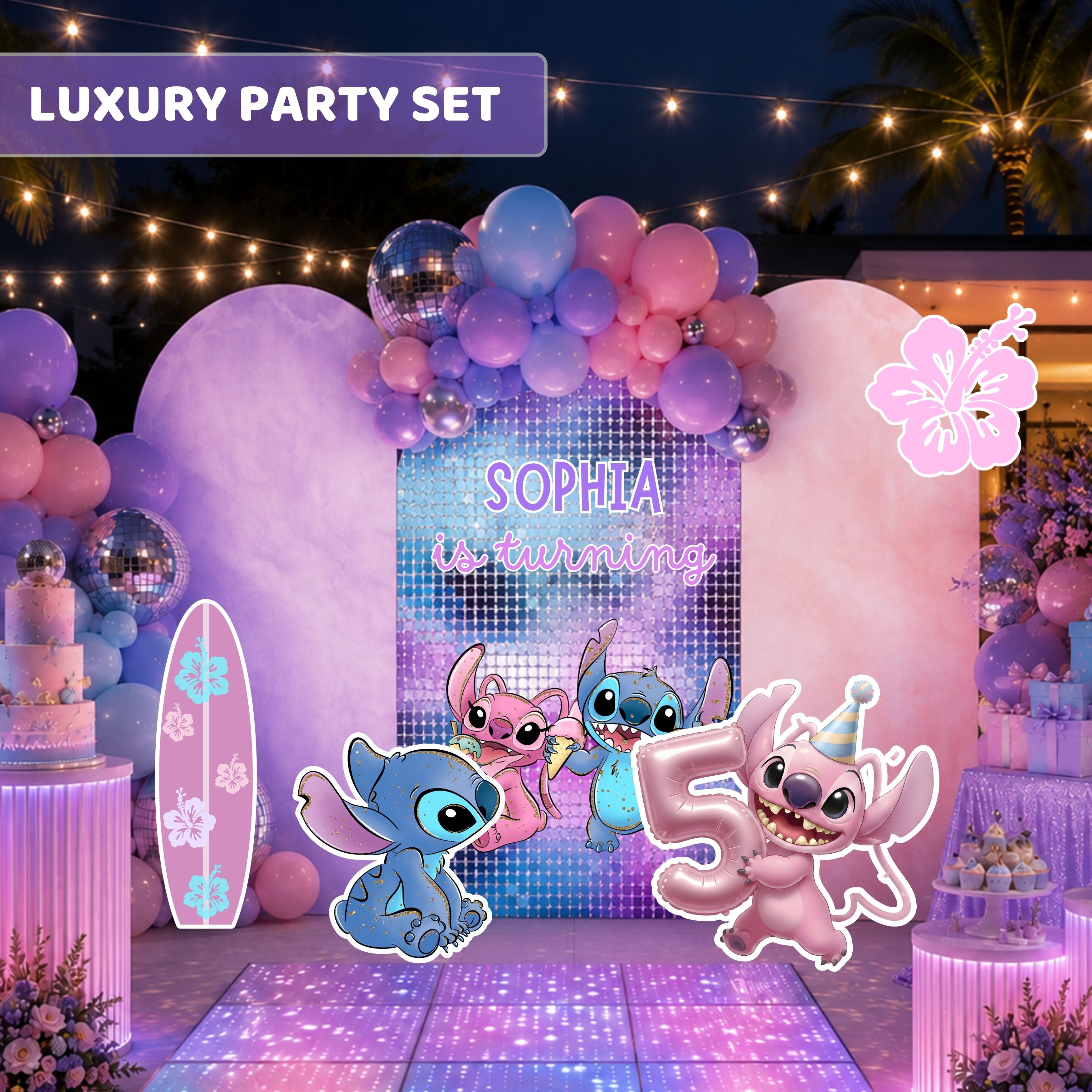 Blue Alien Party Decorations Set | Tropical Birthday Backdrop with Cutouts