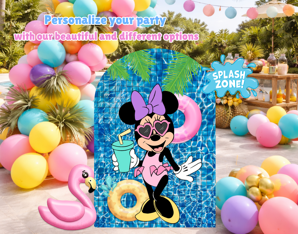 Personalized Minnie Mouse Pool Party Backdrop & Cutouts | Summer Birthday Decorations