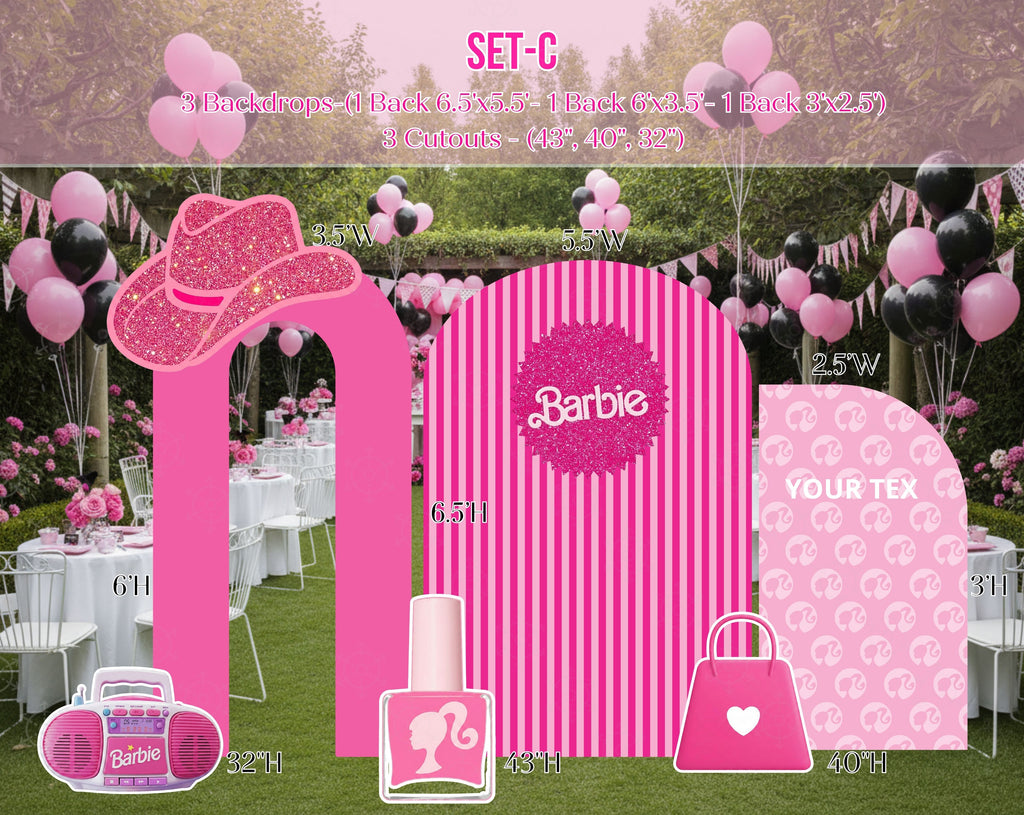 Pink Doll Party Backdrop & Cutouts | Personalized Glam Girls Birthday Decorations