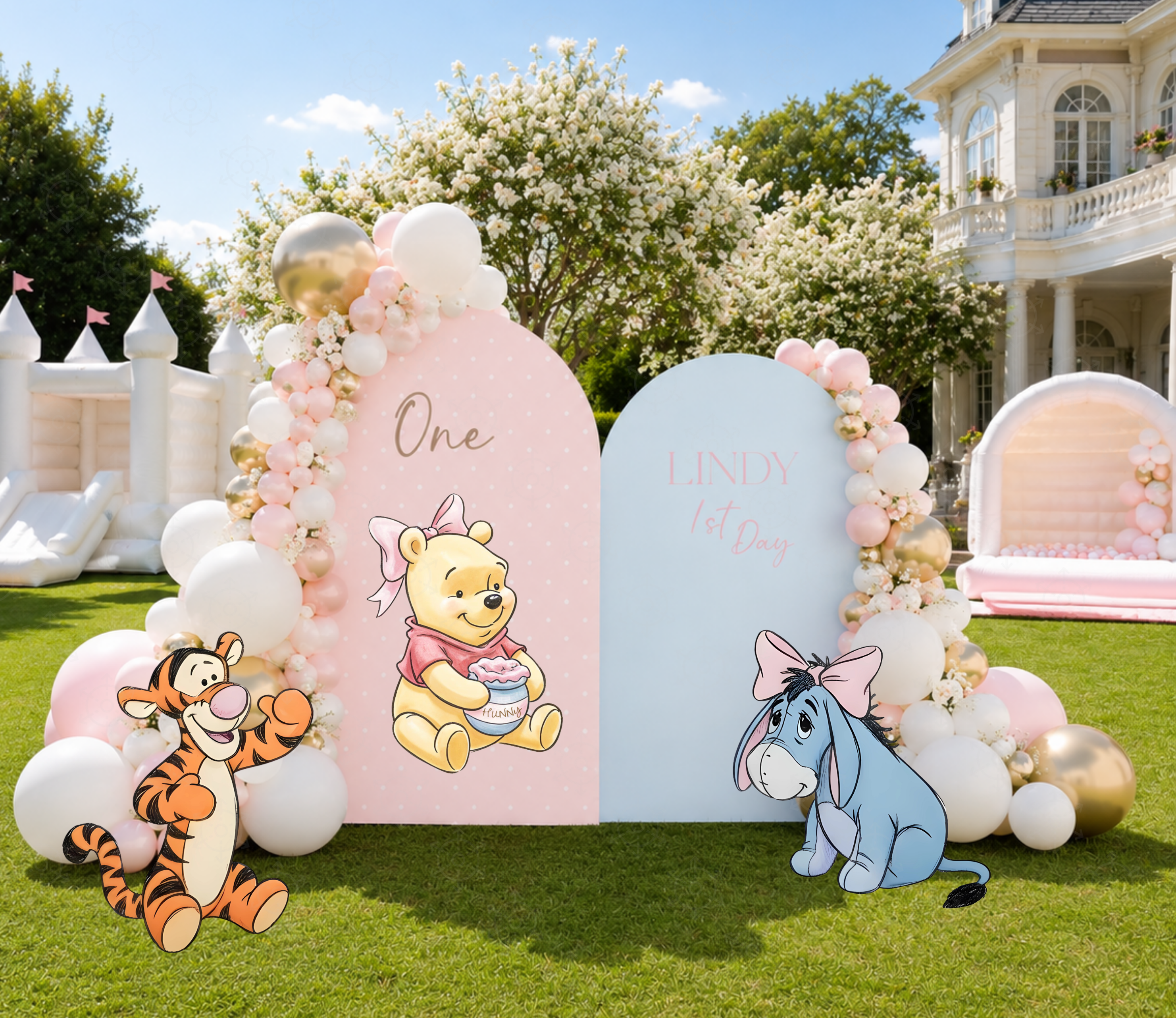 Honey Bear Baby Shower Backdrop & Cutouts | Personalized Pastel Storybook Party Decorations