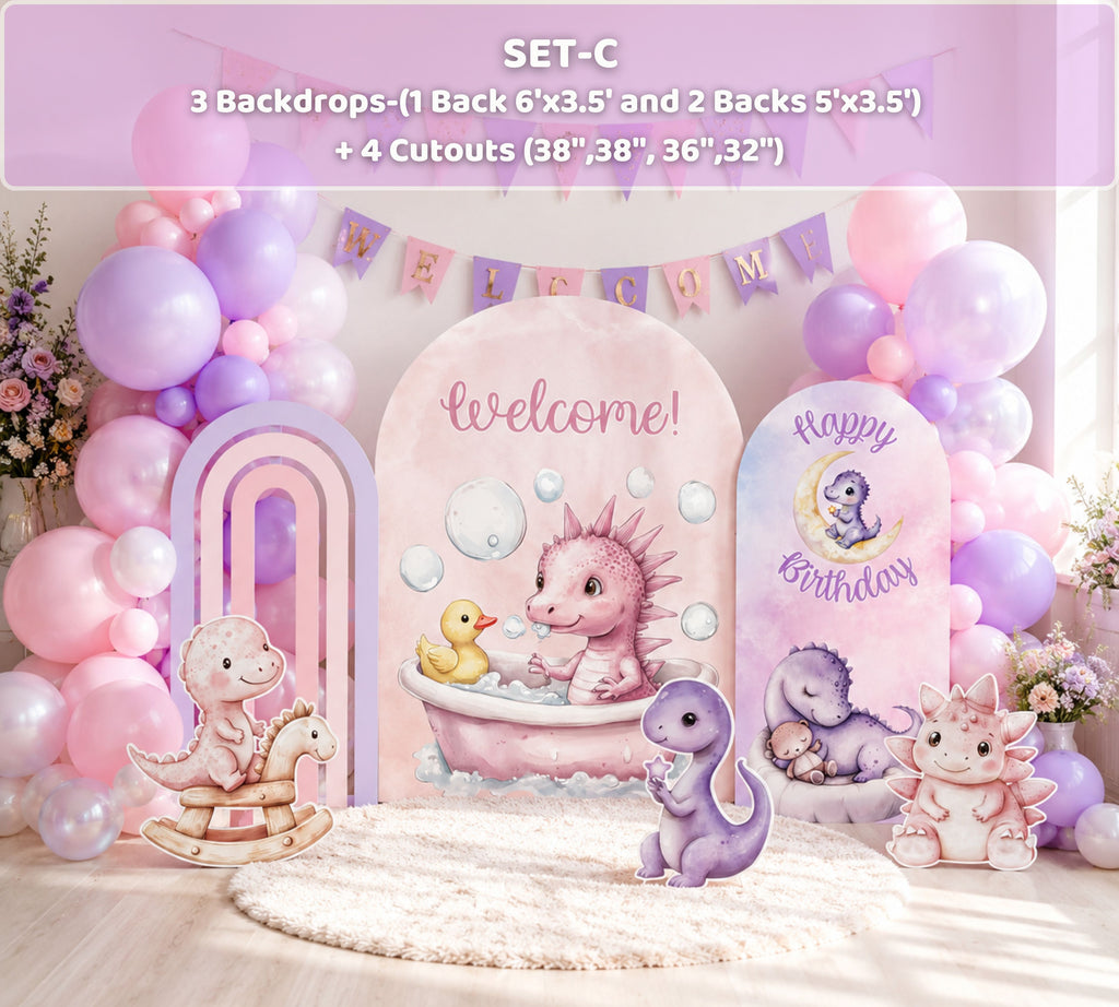 Cute Baby Dinosaur Party Decorations | Personalized Backdrop, Arch Panels & Cutouts