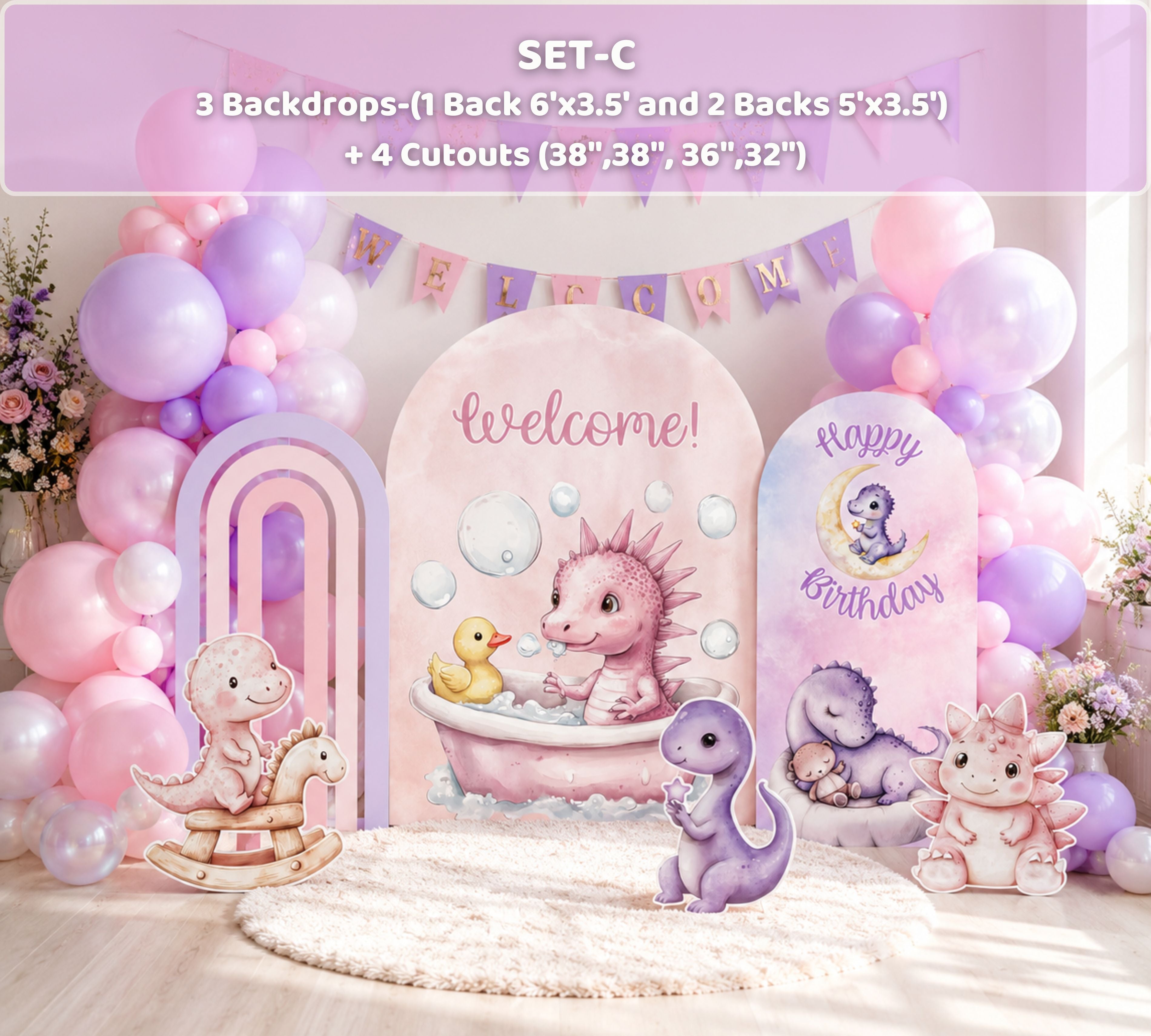Cute Baby Dinosaur Party Decorations | Personalized Backdrop, Arch Panels & Cutouts