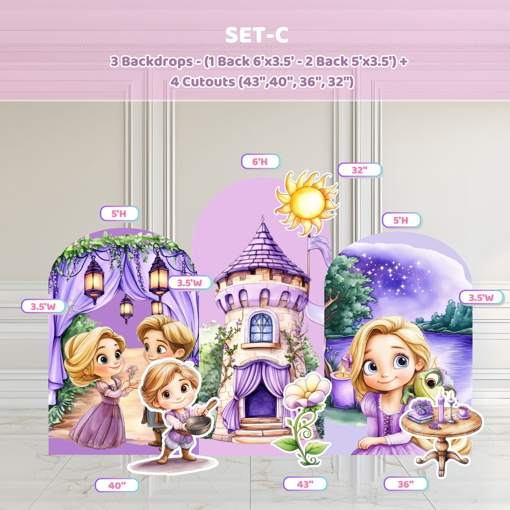Custom Princess Party Backdrop Long Hair Princess Decoration