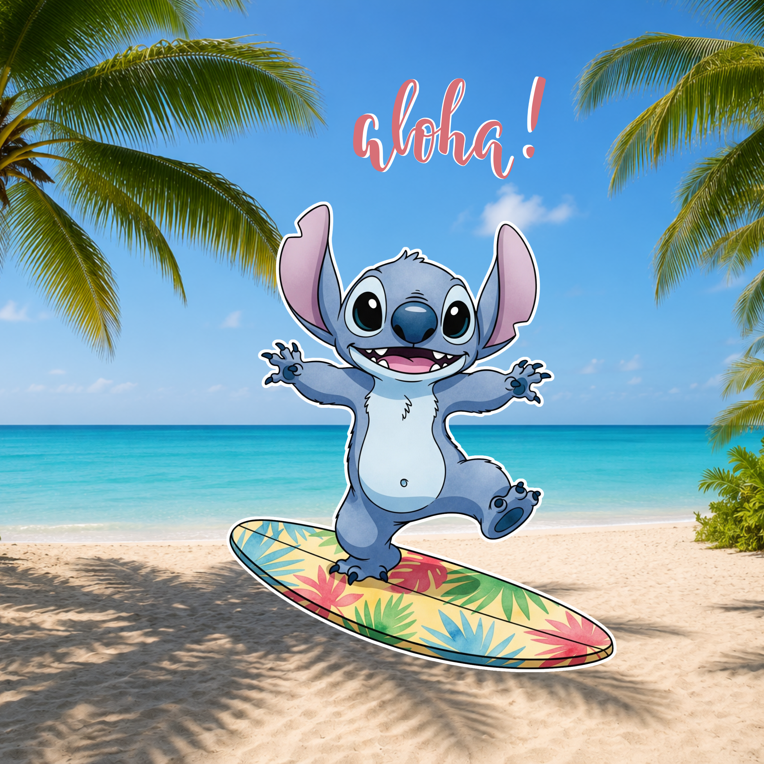 Pastel Blue Alien Beach Birthday Backdrop & Cutouts | Personalized Tropical Kids Party Decorations