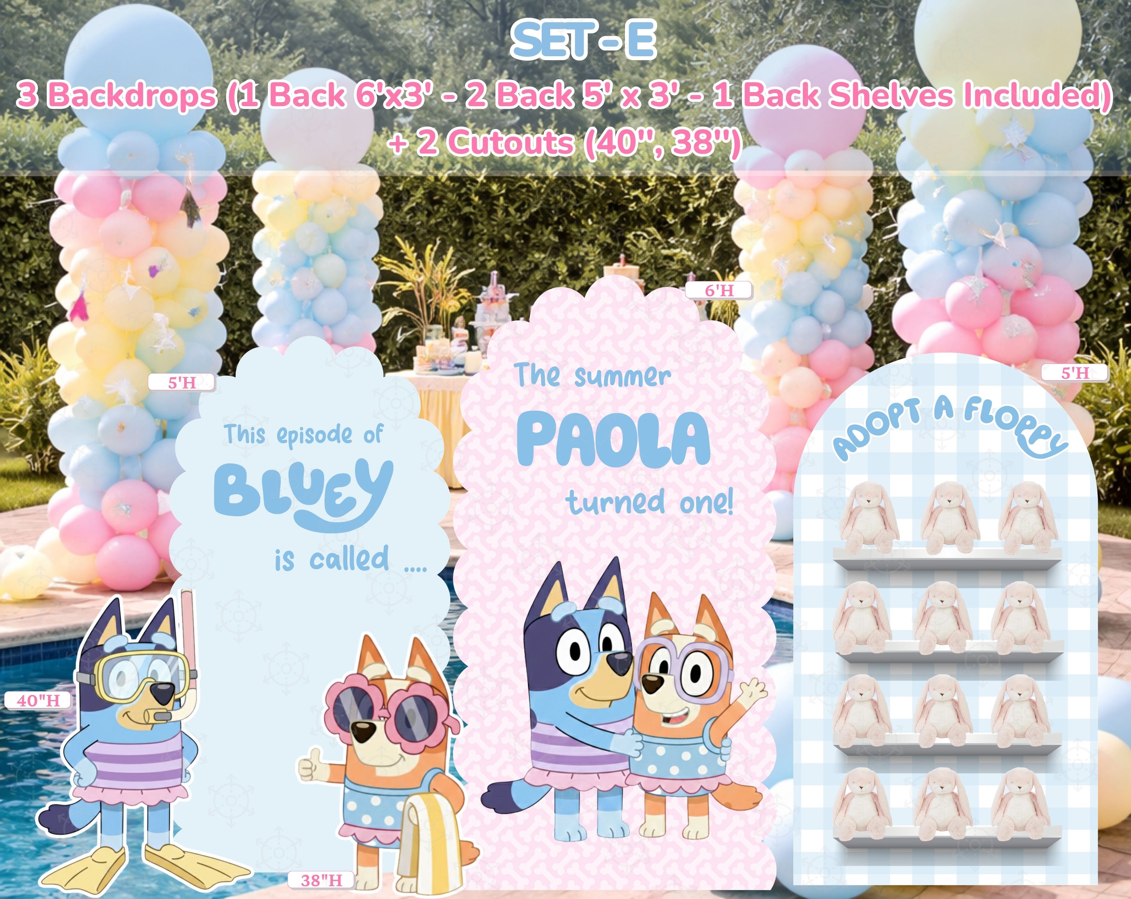 Blue Puppy Pool Party Backdrop & Cutouts | Summer Kids Birthday Decorations