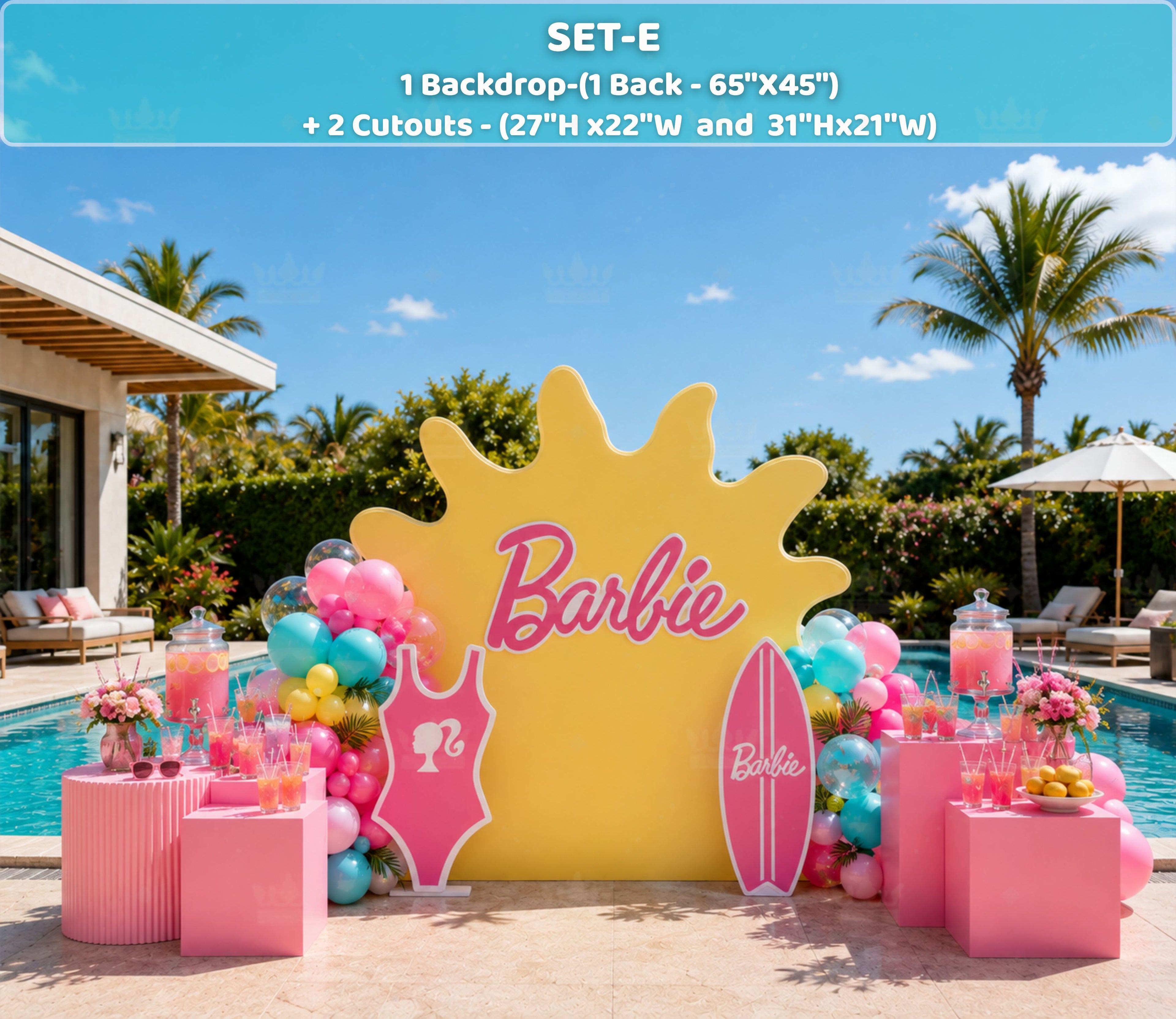 Barbie Summer Party Decorations | Personalized Pool Party Backdrop Set | Tropical Birthday Decor