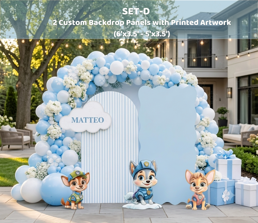 Pup Patrol Little Paws Birthday Backdrop & Cutouts | Personalized Puppy Party Decorations