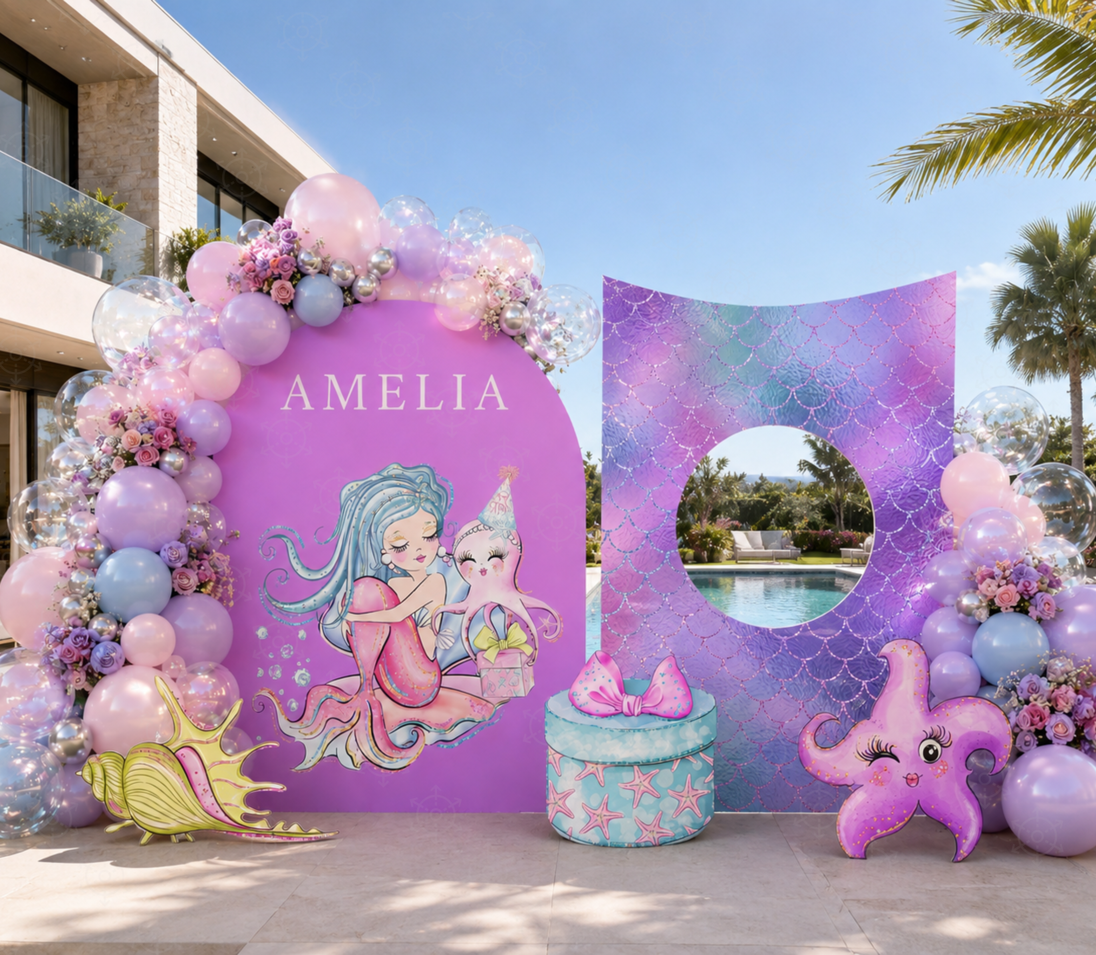 Personalized Mermaid Birthday Backdrop & Cutouts | Under the Sea Party Decorations