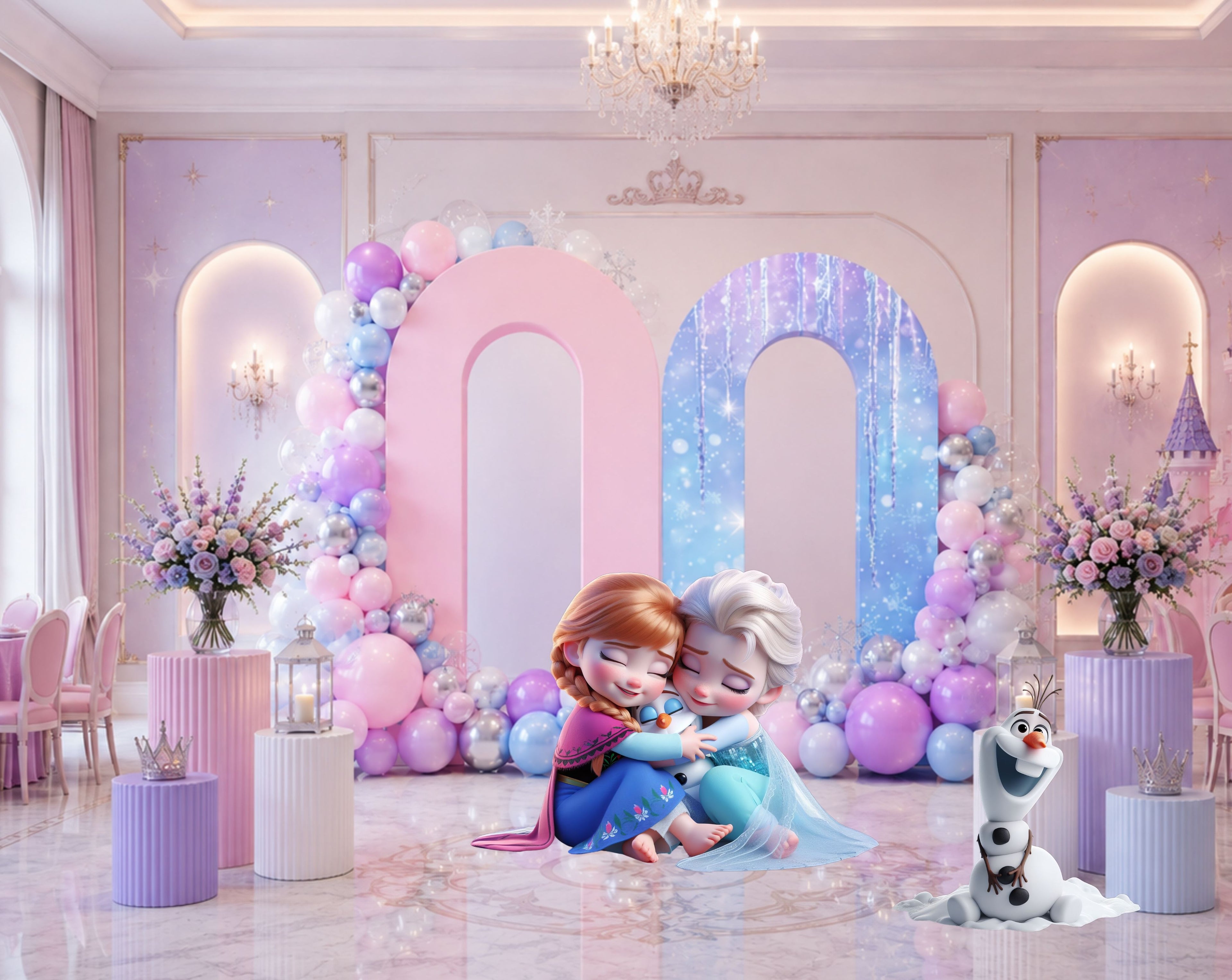 Baby Ice Princess Birthday Backdrop & Cutouts | Cute Winter Princess Party Decorations
