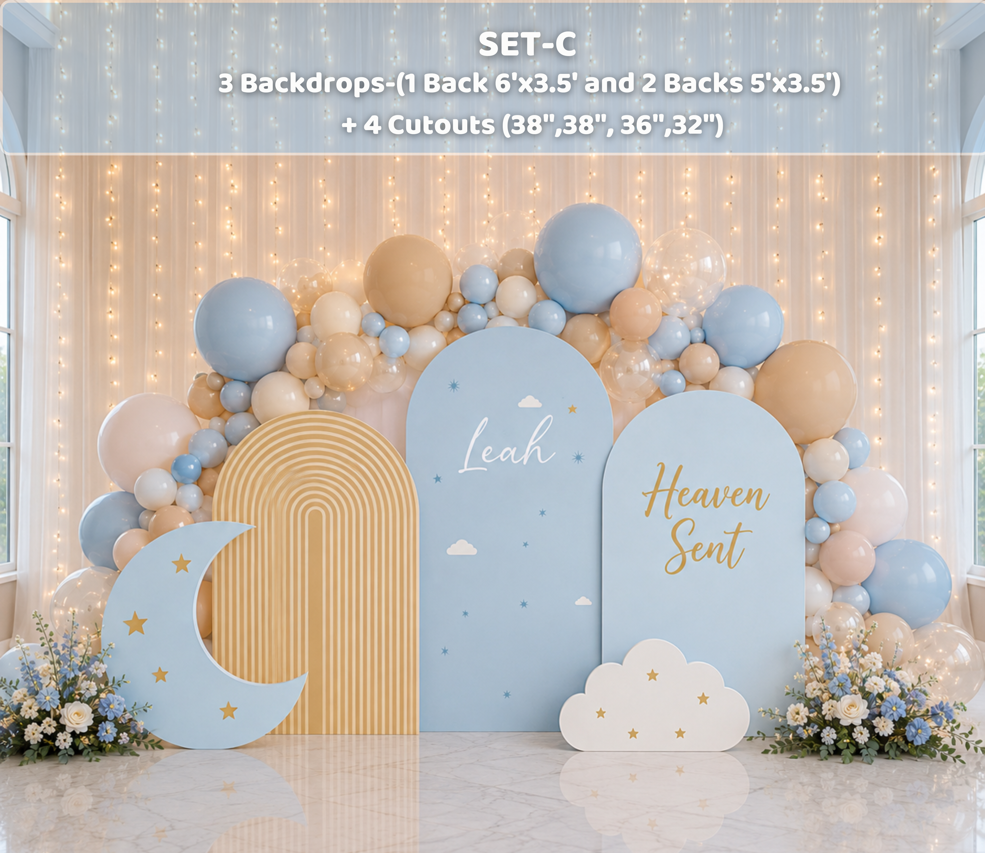 Personalized Heaven Sent Baby Shower Decorations | Celestial Moon & Stars Backdrop & Cutouts | Cloud Baby Boy Party Decor (Copy)