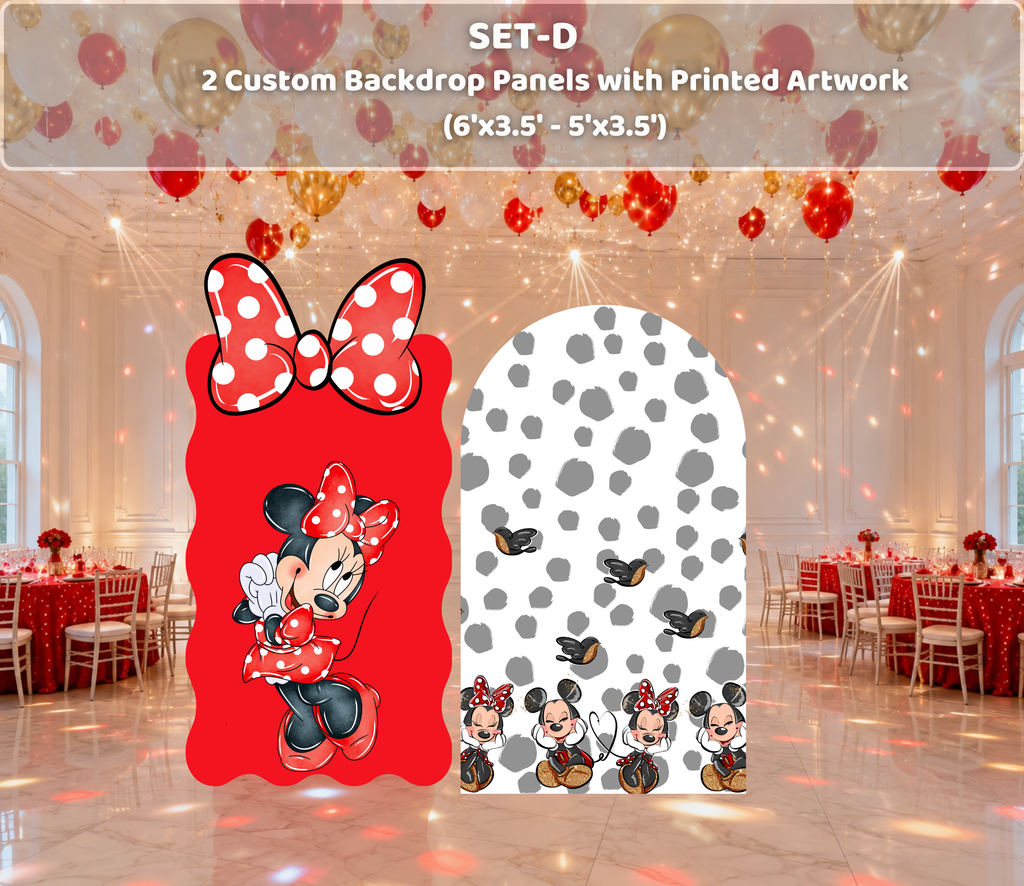 Classic Mouse Birthday Backdrop & Cutouts | Personalized Red Black Gold Party Decorations