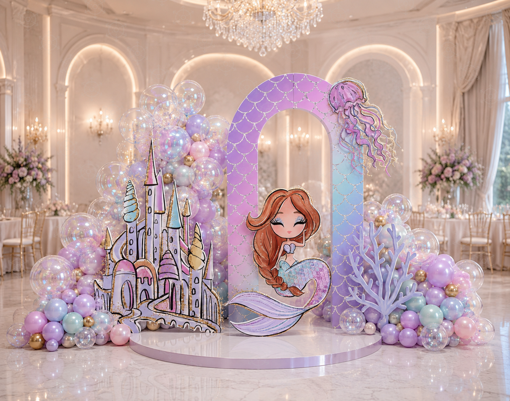 Mermaid Birthday Backdrop Set: Under The Sea Party Decor, Photo Booth Props