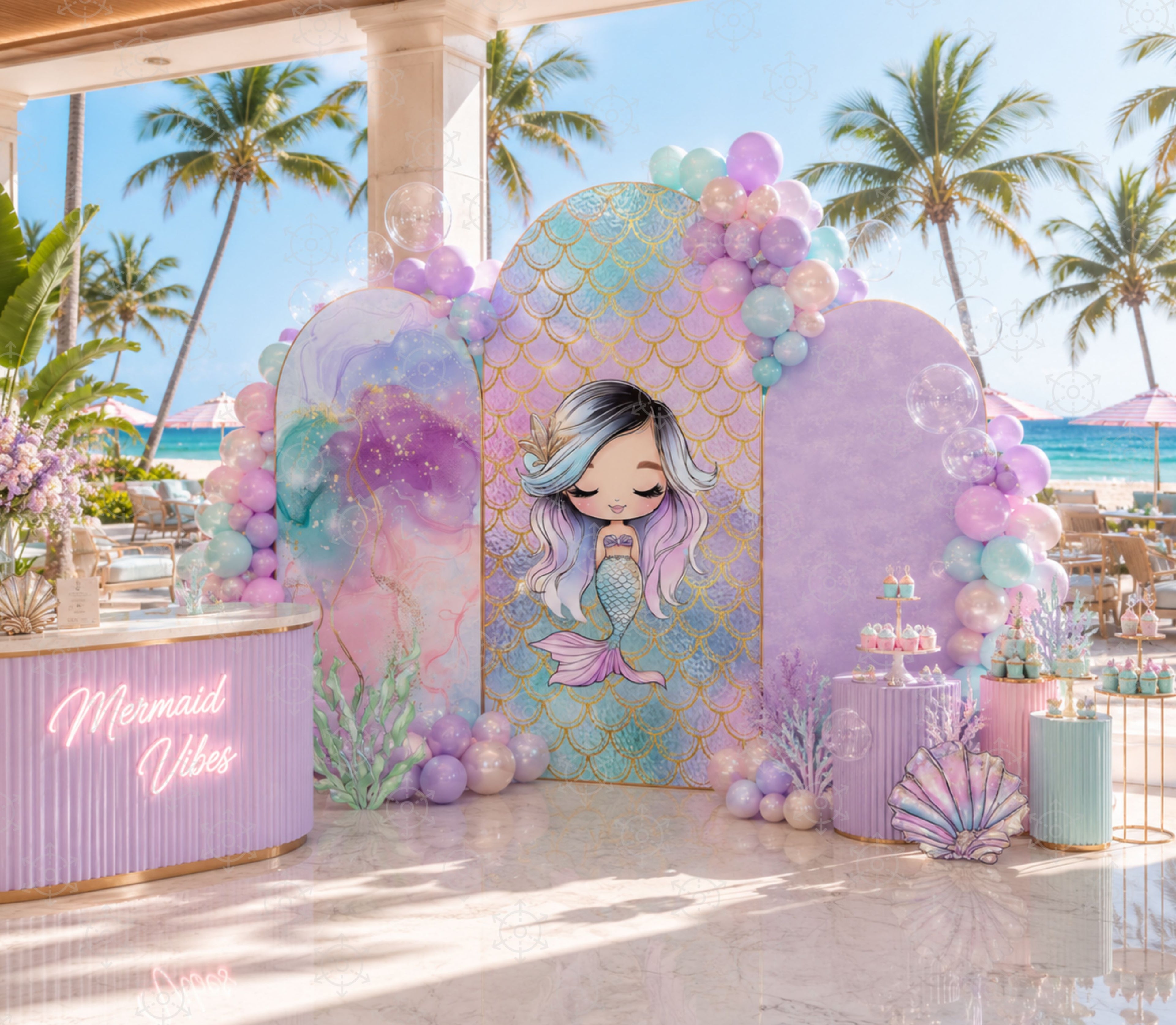 Ocean Princess Party Decorations | Personalized Mermaid Birthday Backdrop Set | Luxury Under the Sea Decor