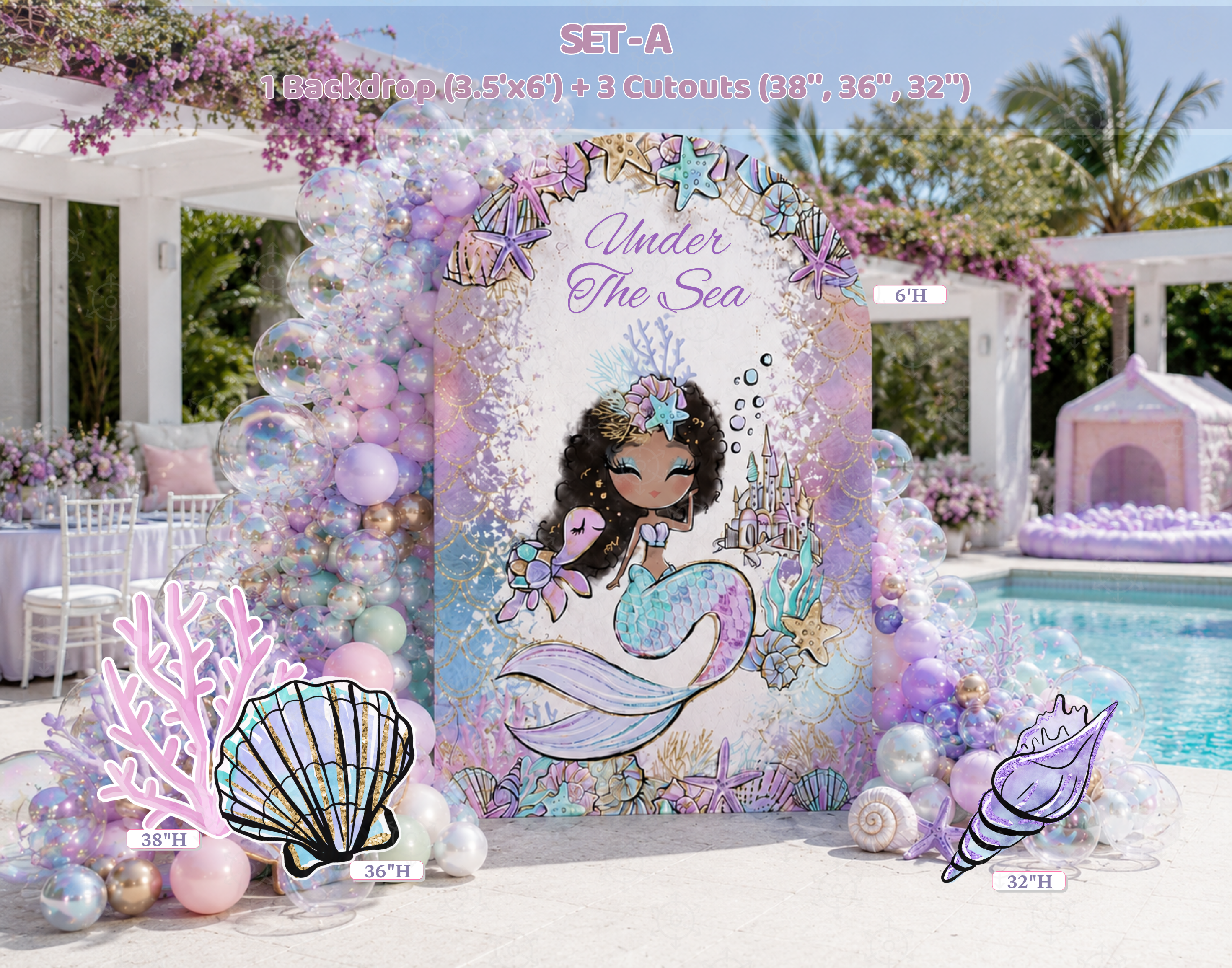 Mermaid Birthday Backdrop Set: Under The Sea Party Decor, Photo Booth Props
