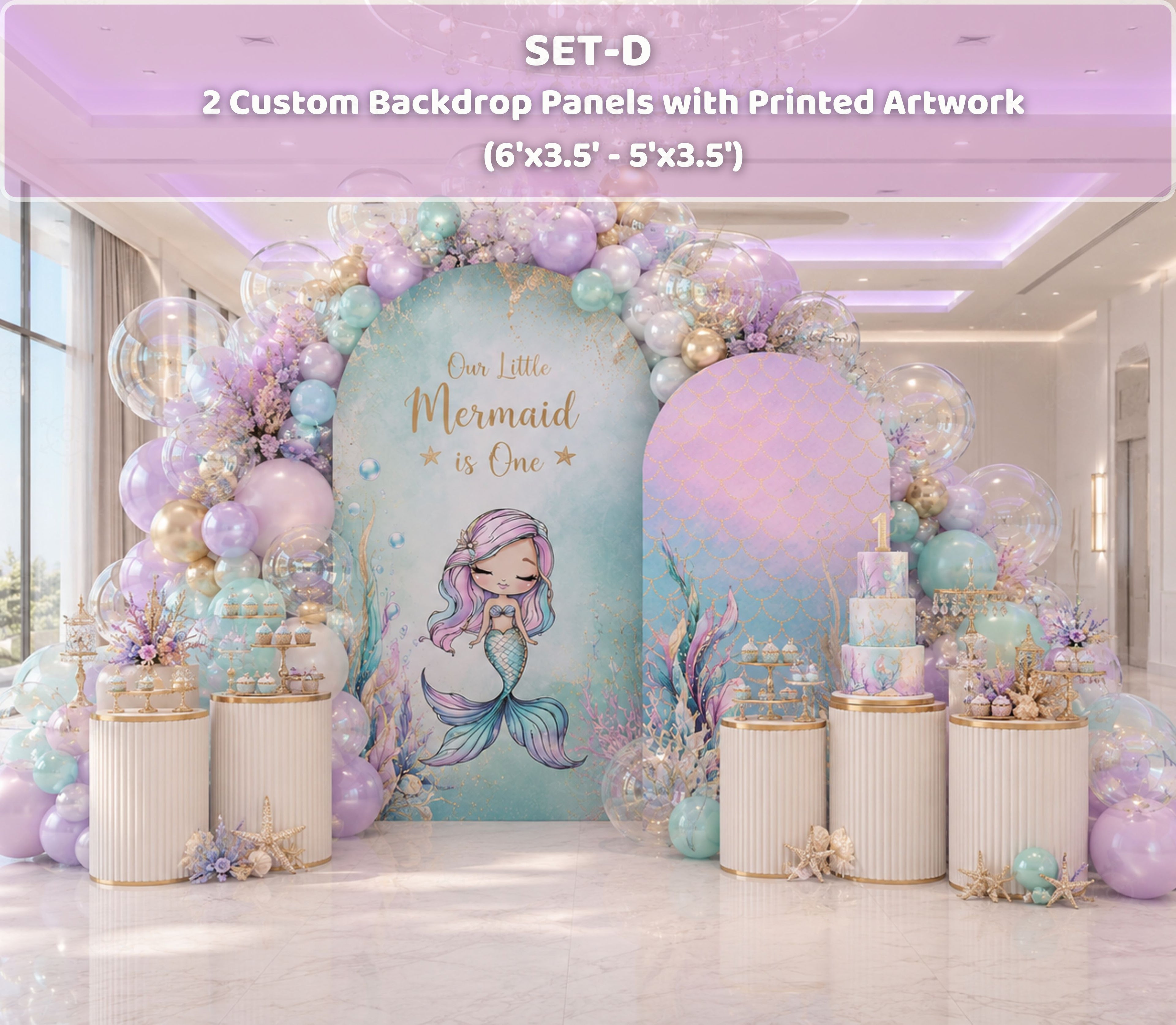 Ocean Princess Party Decorations | Personalized Mermaid Birthday Backdrop Set | Luxury Under the Sea Decor