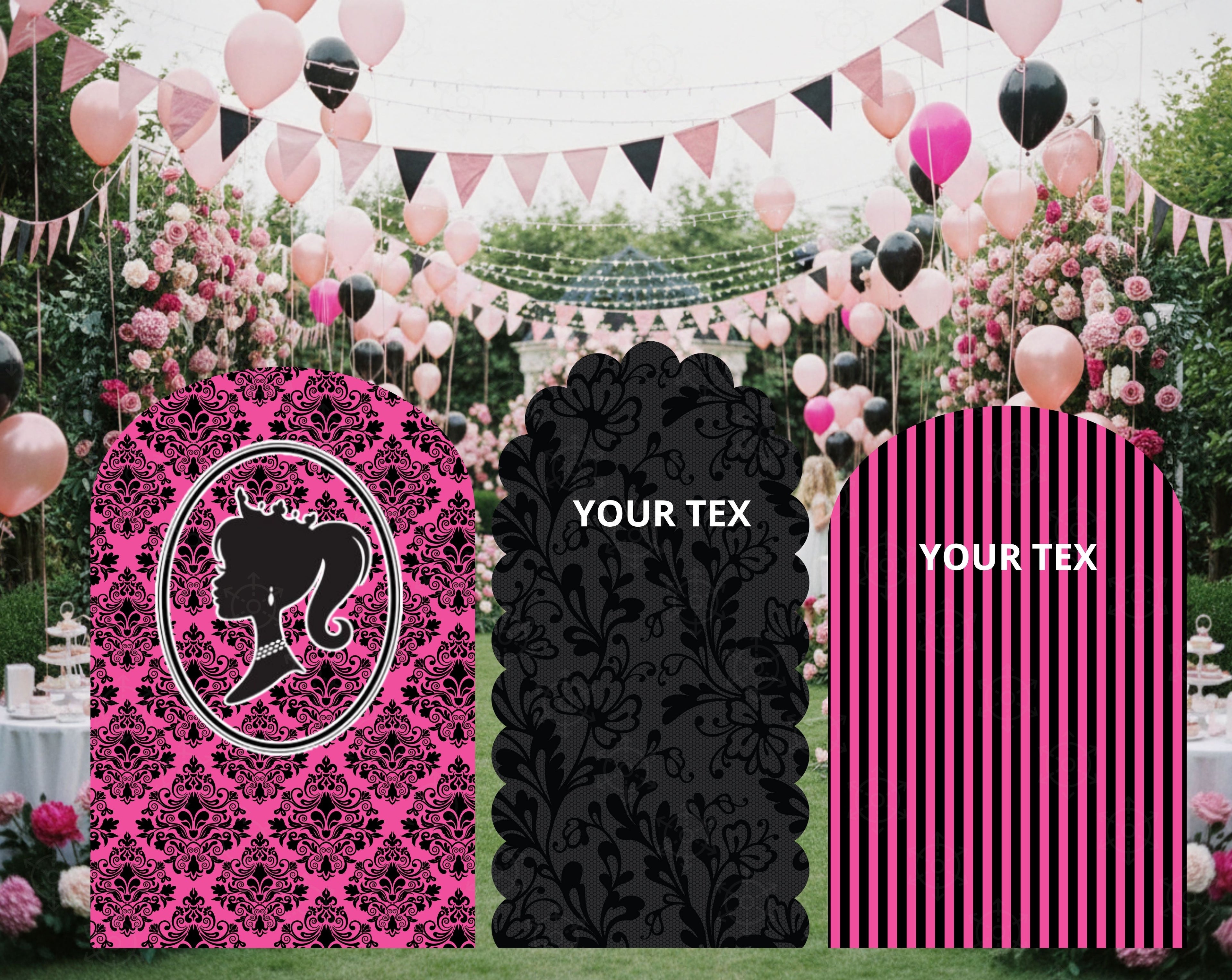 Pink Doll Party Backdrop & Cutouts | Personalized Glam Girls Birthday Decorations