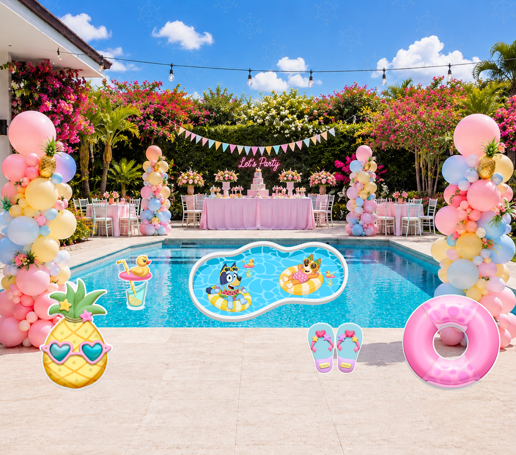 Personalized Blue Puppy Pool Party Backdrop & Cutouts | Summer Birthday Party Decorations (Copy)