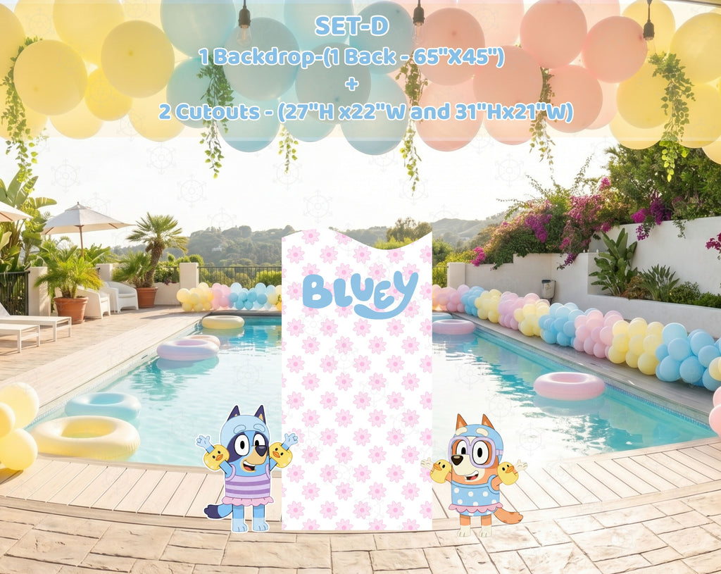 Blue Puppy Pool Party Backdrop & Cutouts | Summer Kids Birthday Decorations