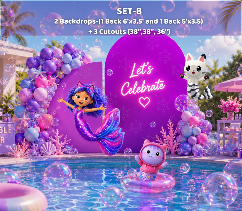 Gabby's Dollhouse Mermaid Pool Party Backdrop & Cutouts | Personalized Summer Birthday Decorations