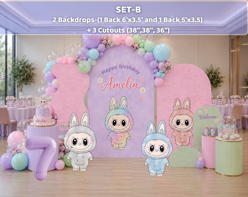 Cute Monster Birthday Backdrop & Cutouts | Personalized Kawaii Pastel Party Decorations
