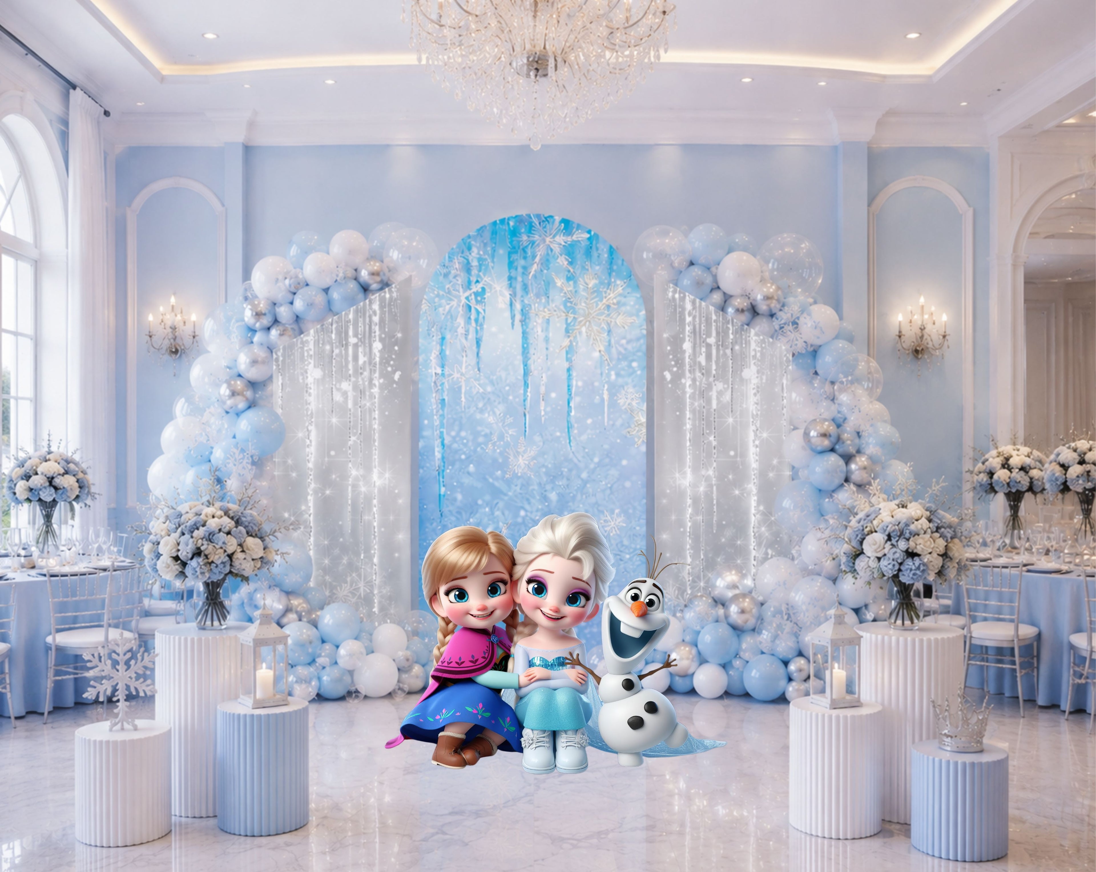Baby Ice Princess Birthday Backdrop & Cutouts | Cute Winter Princess Party Decorations