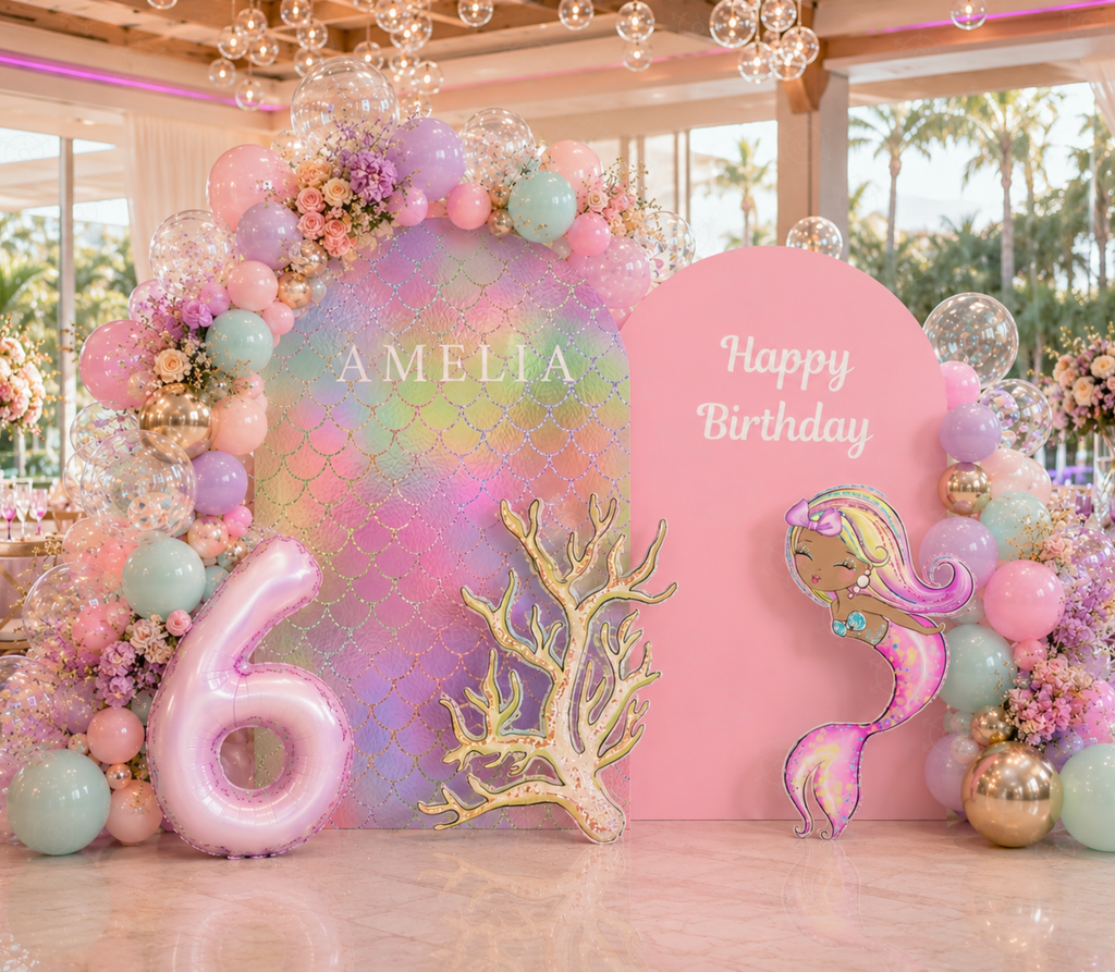 Personalized Mermaid Birthday Backdrop & Cutouts | Under the Sea Party Decorations