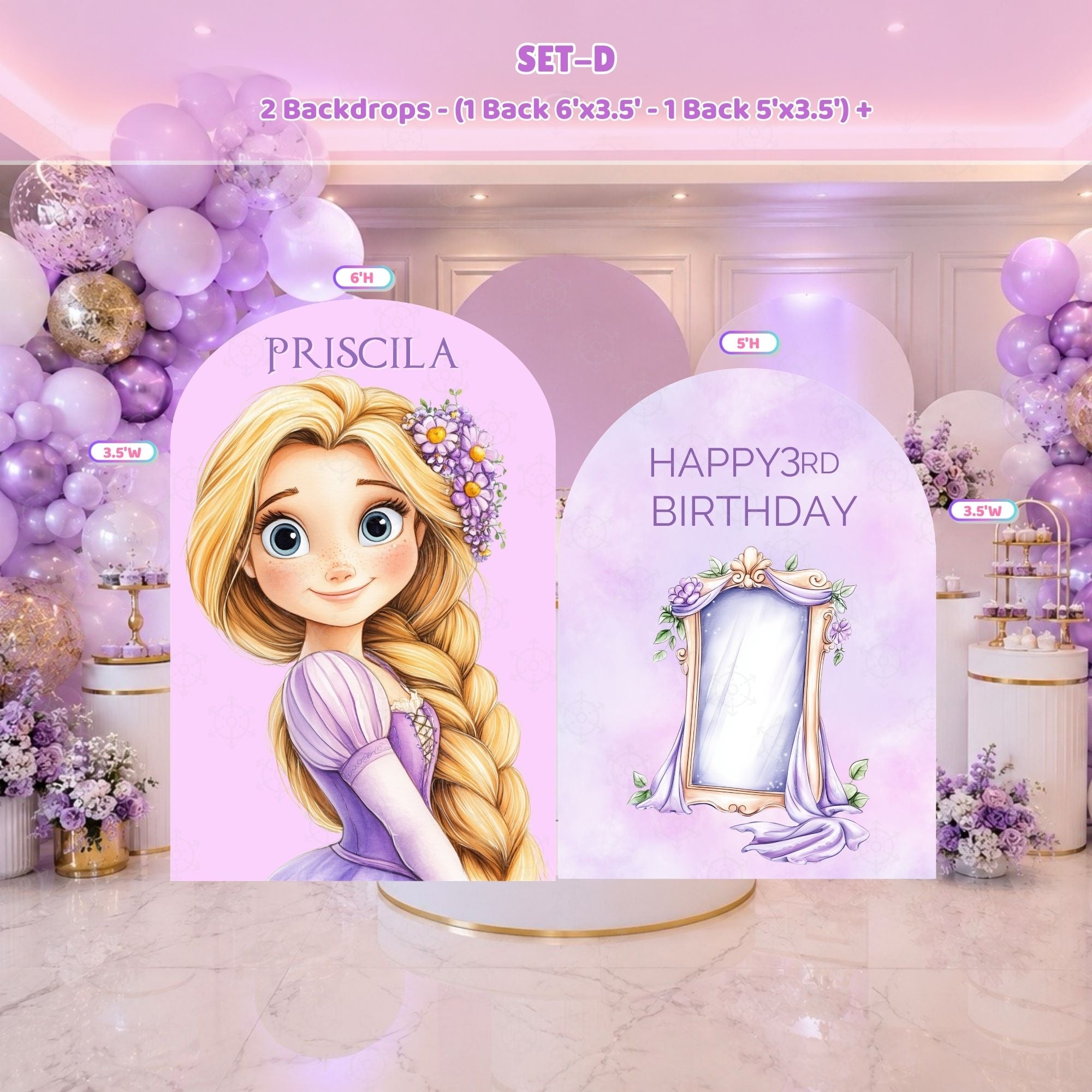 Custom Princess Party Backdrop Long Hair Princess Decoration