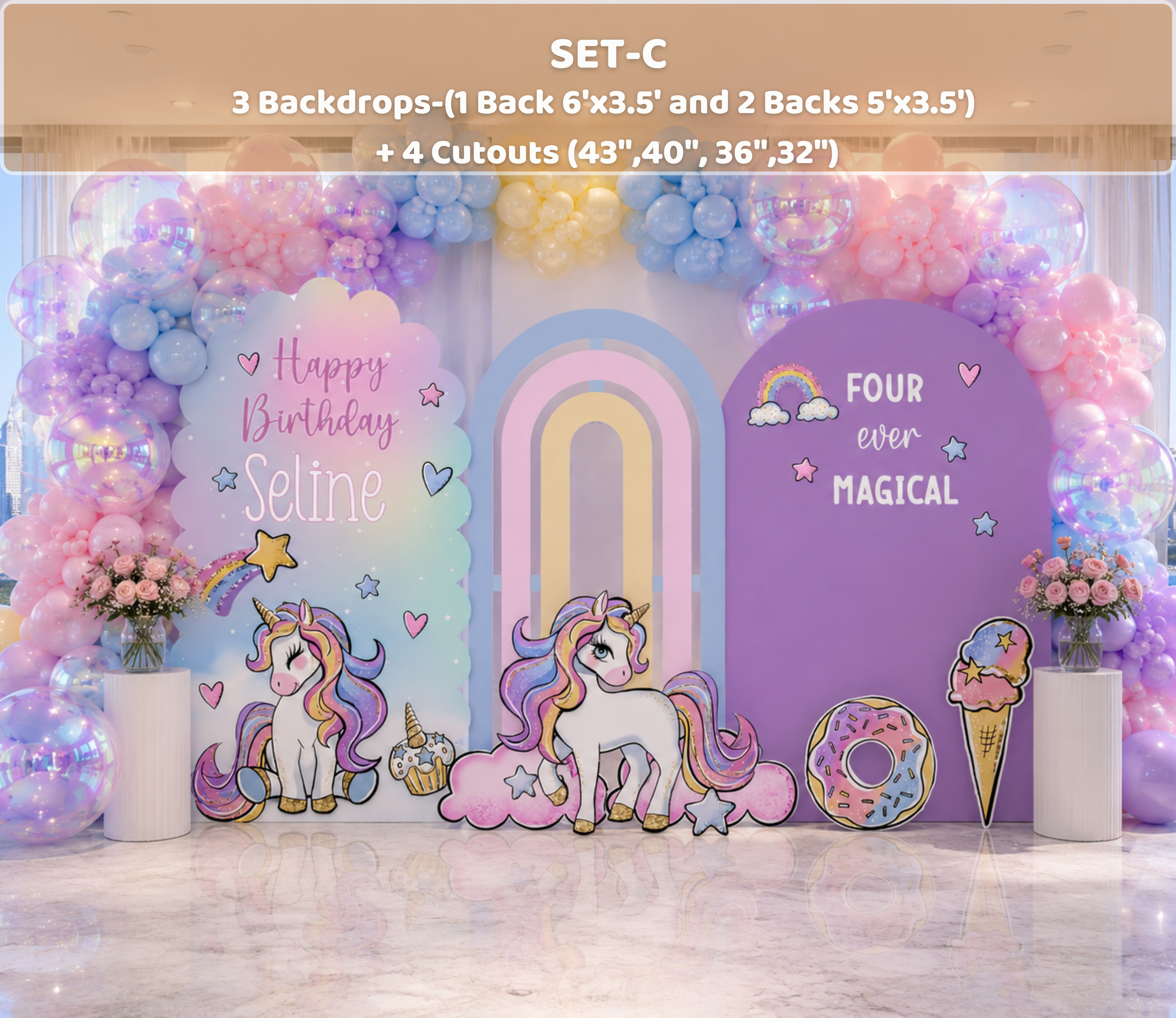 Custom Unicorn Birthday Backdrops & Cutouts | Pink Pastel Unicorn Party Decorations
