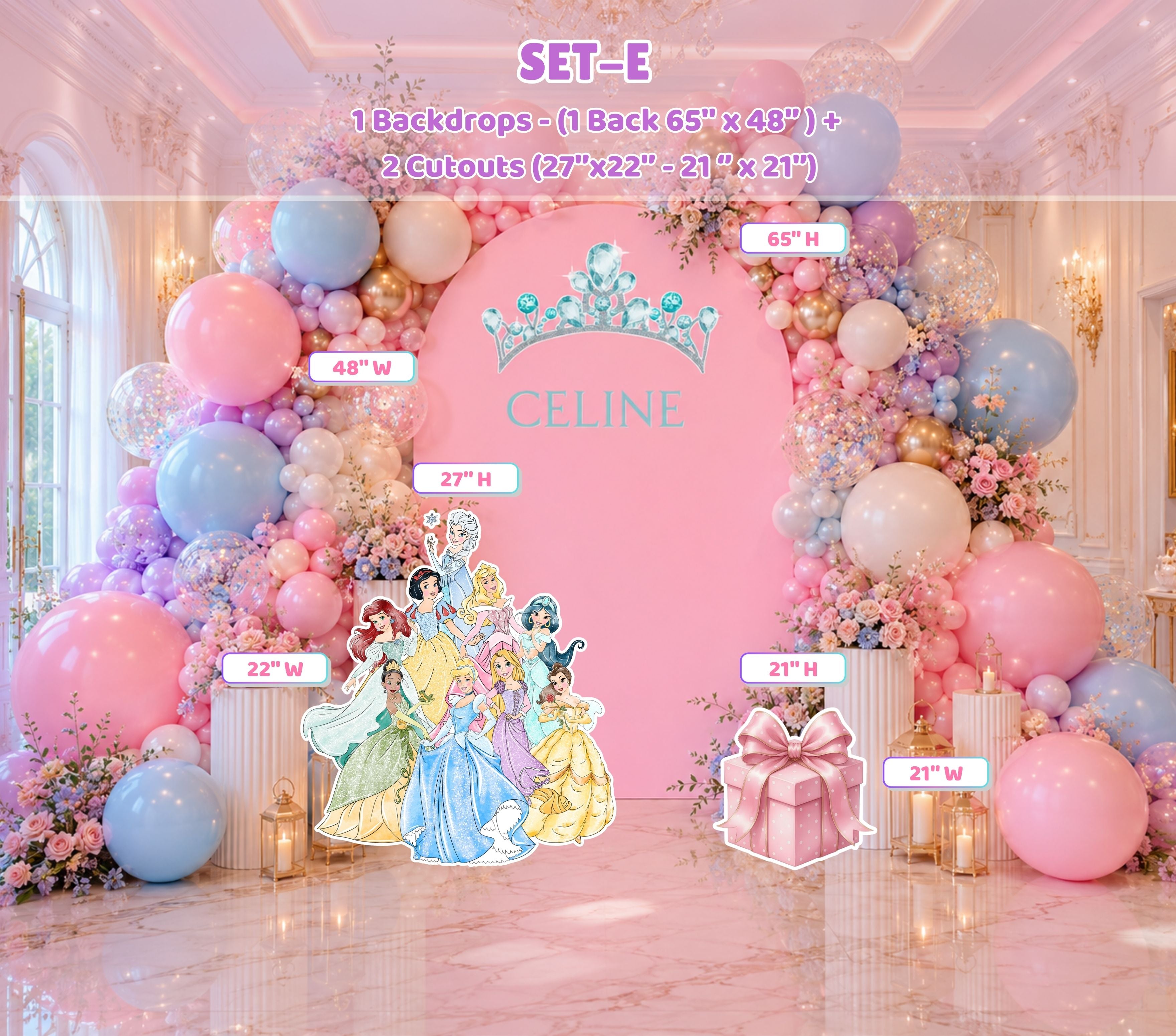 Custom Princess Birthday Party Backdrop & Yard Sign Set