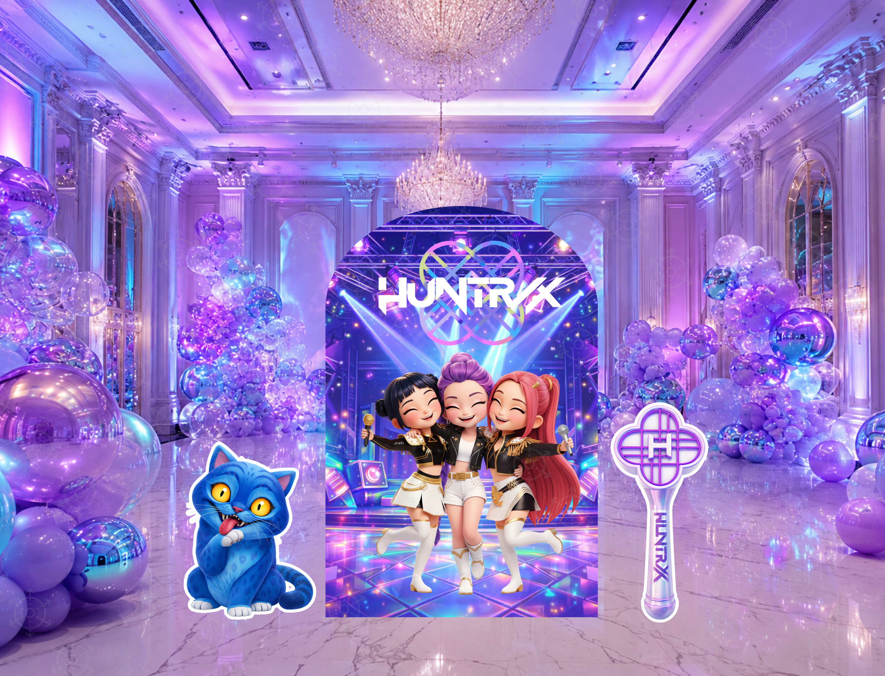 Chibi Teen Idol Party Backdrop & Standee Cutouts | Personalized Concert Birthday Decorations
