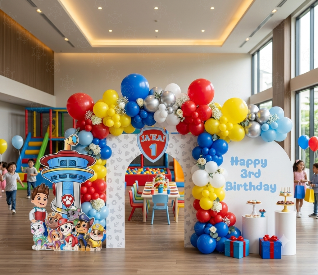 Pup Patrol Little Paws Birthday Backdrop & Cutouts | Personalized Puppy Party Decorations