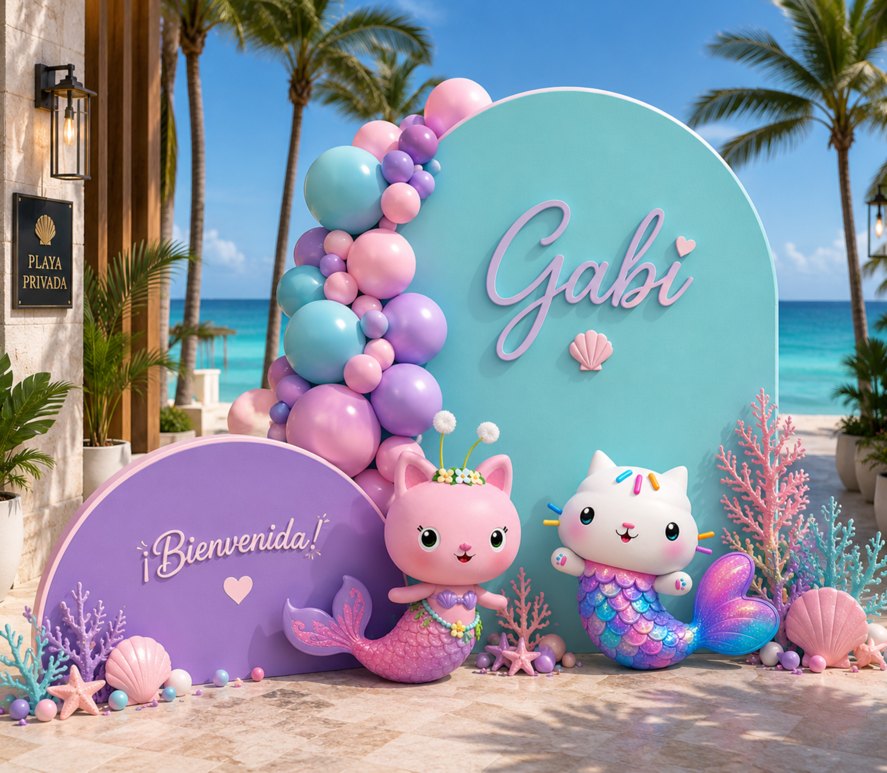 Gabby's Dollhouse Mermaid Pool Party Backdrop & Cutouts | Personalized Summer Birthday Decorations