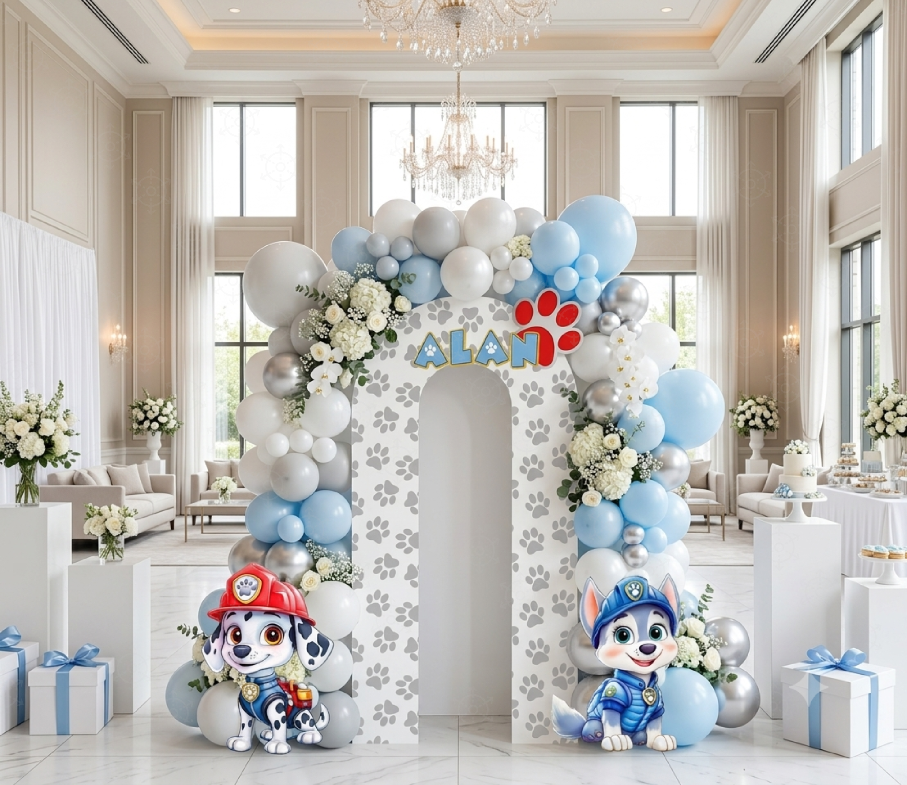 Pup Patrol Little Paws Birthday Backdrop & Cutouts | Personalized Puppy Party Decorations