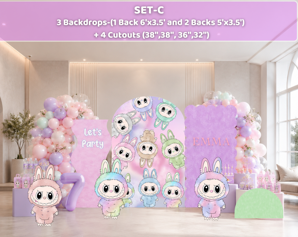 Cute Monster Birthday Backdrop & Cutouts | Personalized Kawaii Pastel Party Decorations