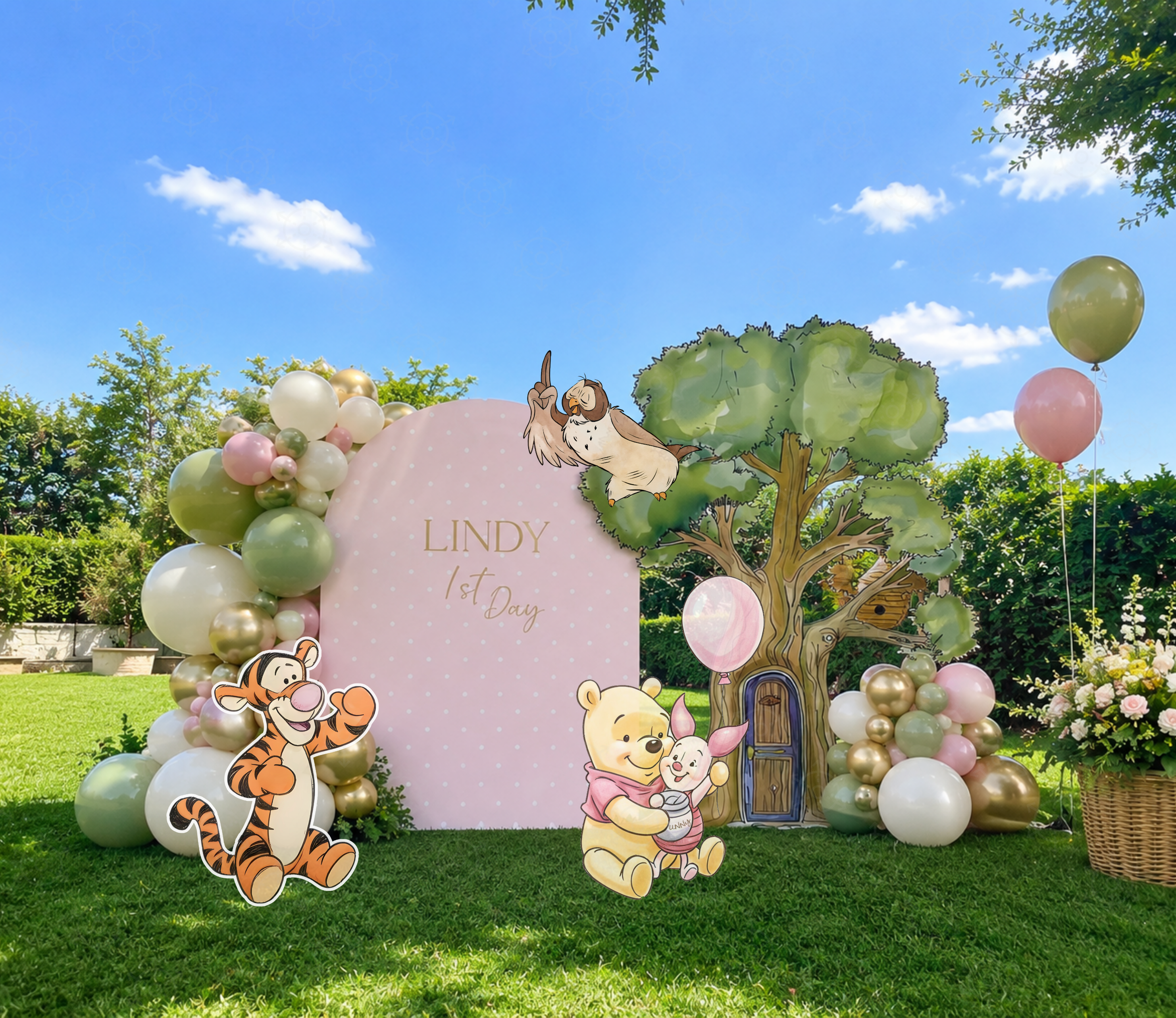 Honey Bear Baby Shower Backdrop & Cutouts | Personalized Pastel Storybook Party Decorations