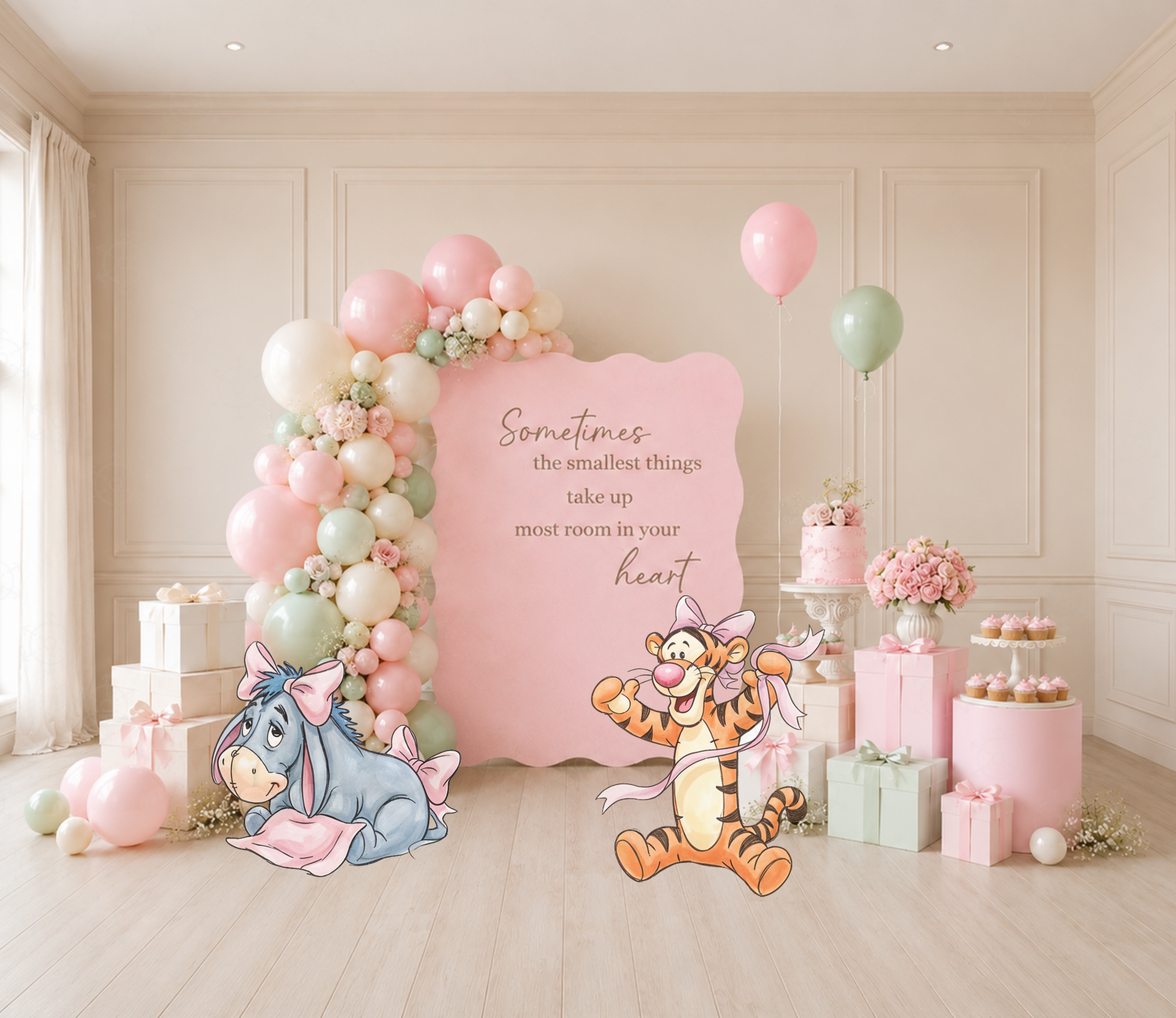 Honey Bear Baby Shower Backdrop & Cutouts | Personalized Pastel Storybook Party Decorations