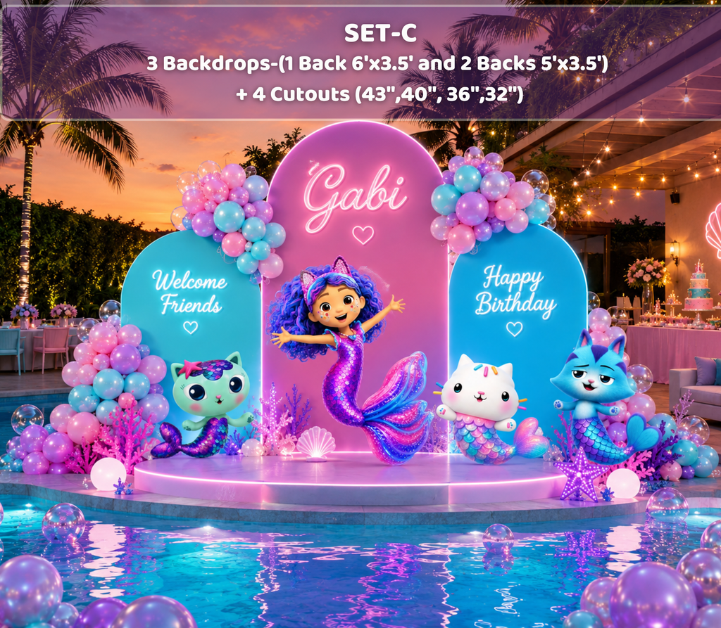 Gabby's Dollhouse Mermaid Pool Party Backdrop & Cutouts | Personalized Summer Birthday Decorations