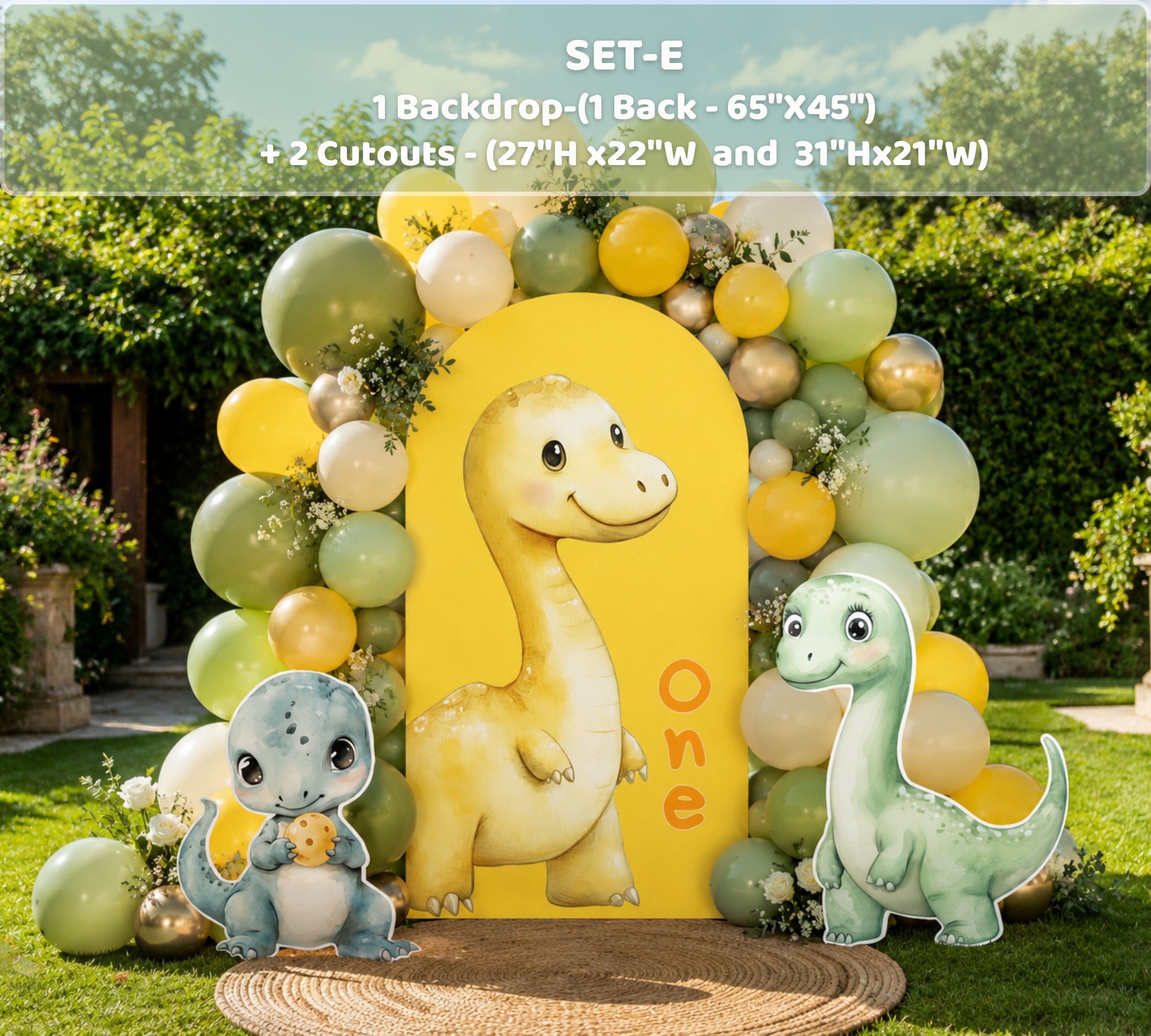 Cute Baby Dinosaur Party Decorations | Personalized Backdrop, Arch Panels & Cutouts