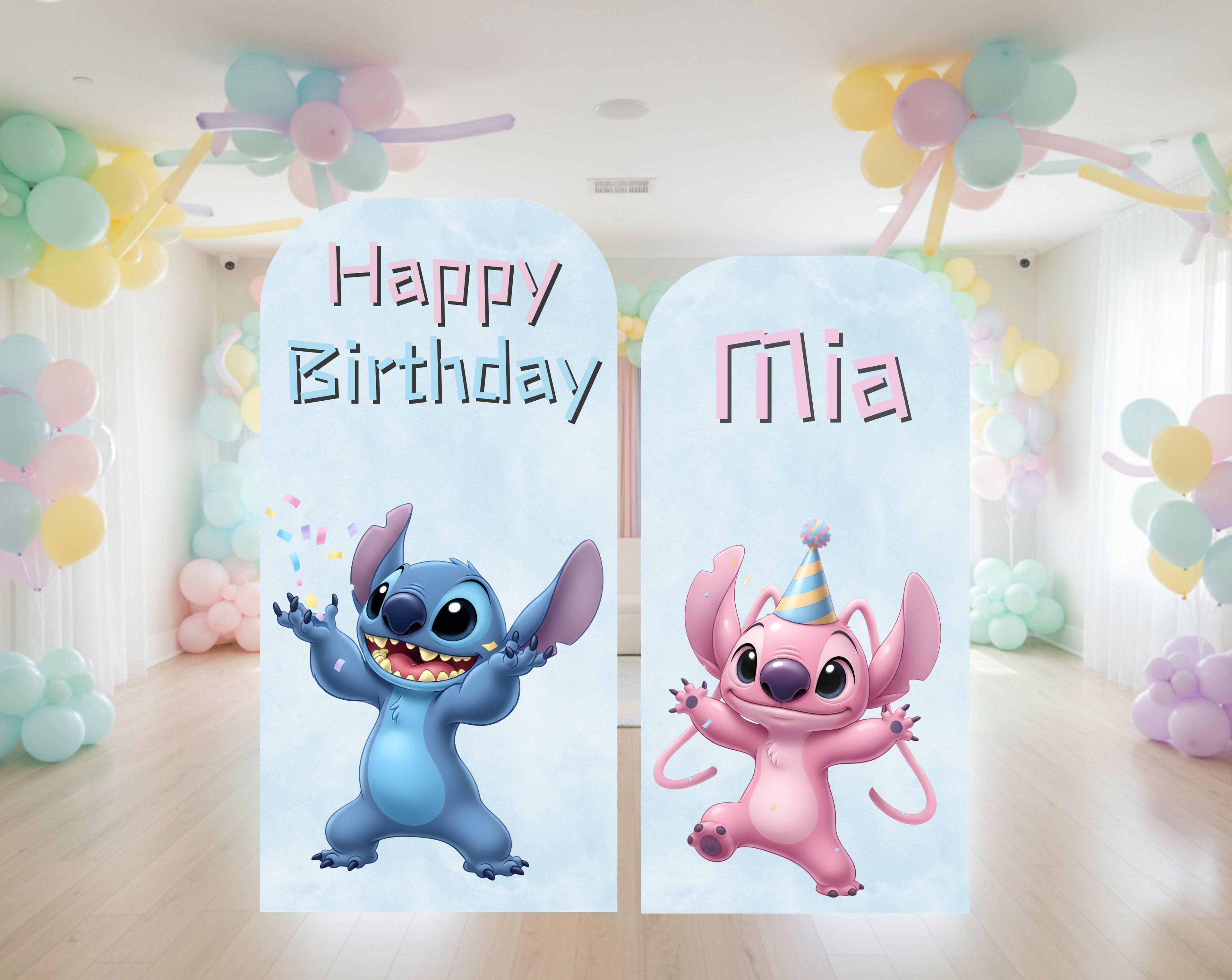 Custom Blue Alien Birthday Backdrop & Cutouts | Personalized Kawaii Party Decorations