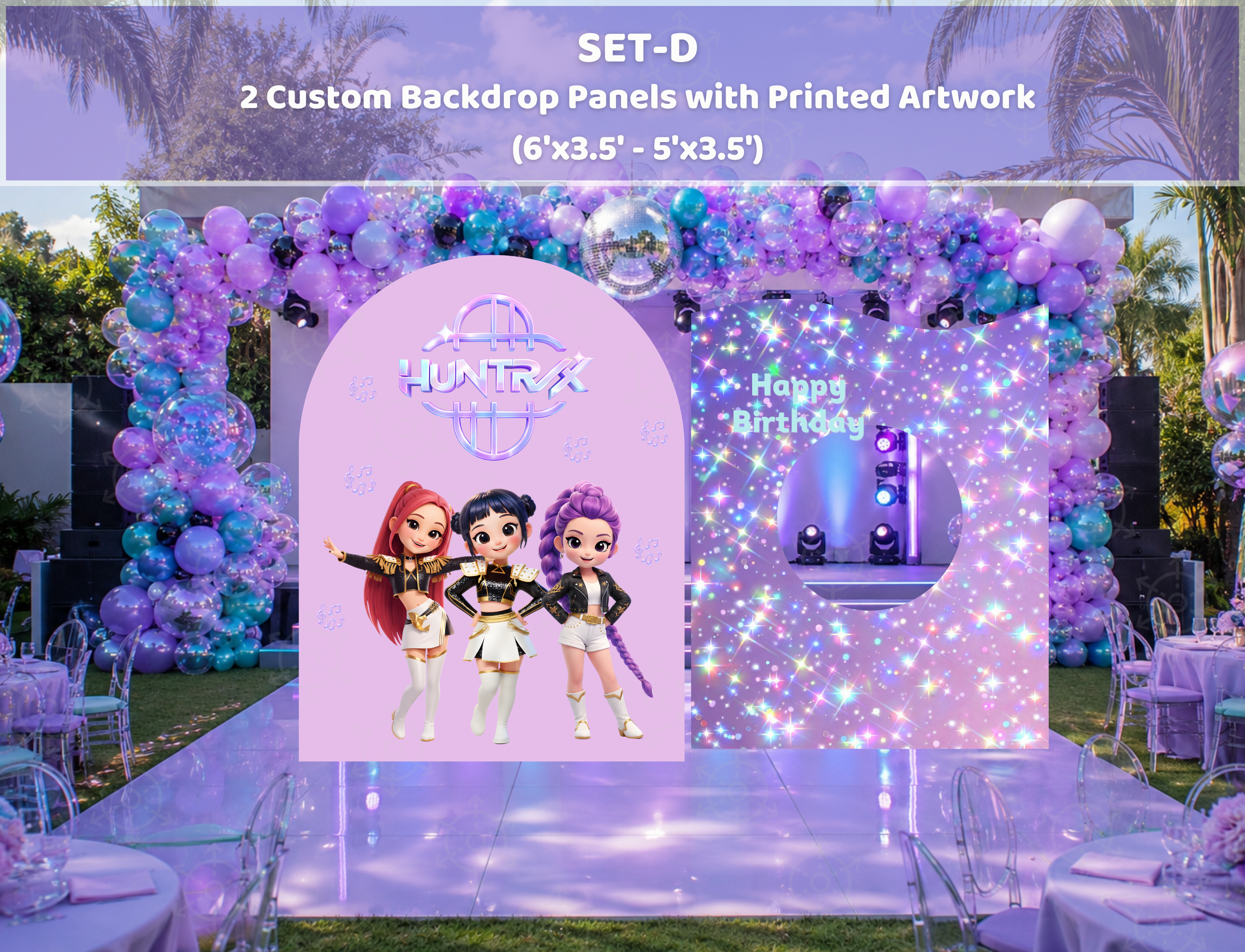 Chibi Teen Idol Party Backdrop & Standee Cutouts | Personalized Concert Birthday Decorations
