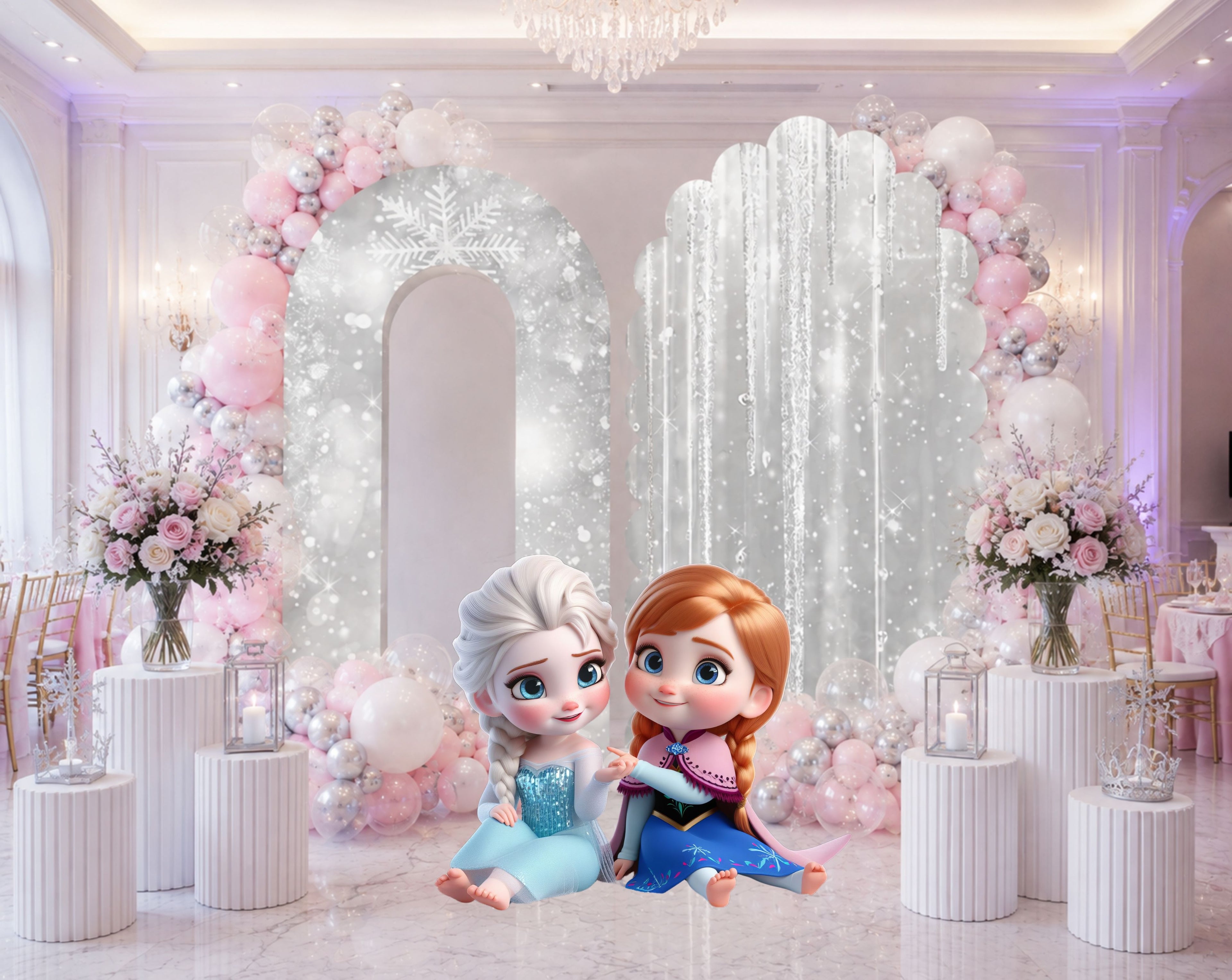 Baby Ice Princess Birthday Backdrop & Cutouts | Cute Winter Princess Party Decorations
