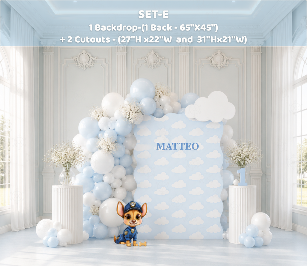 Pup Patrol Little Paws Birthday Backdrop & Cutouts | Personalized Puppy Party Decorations