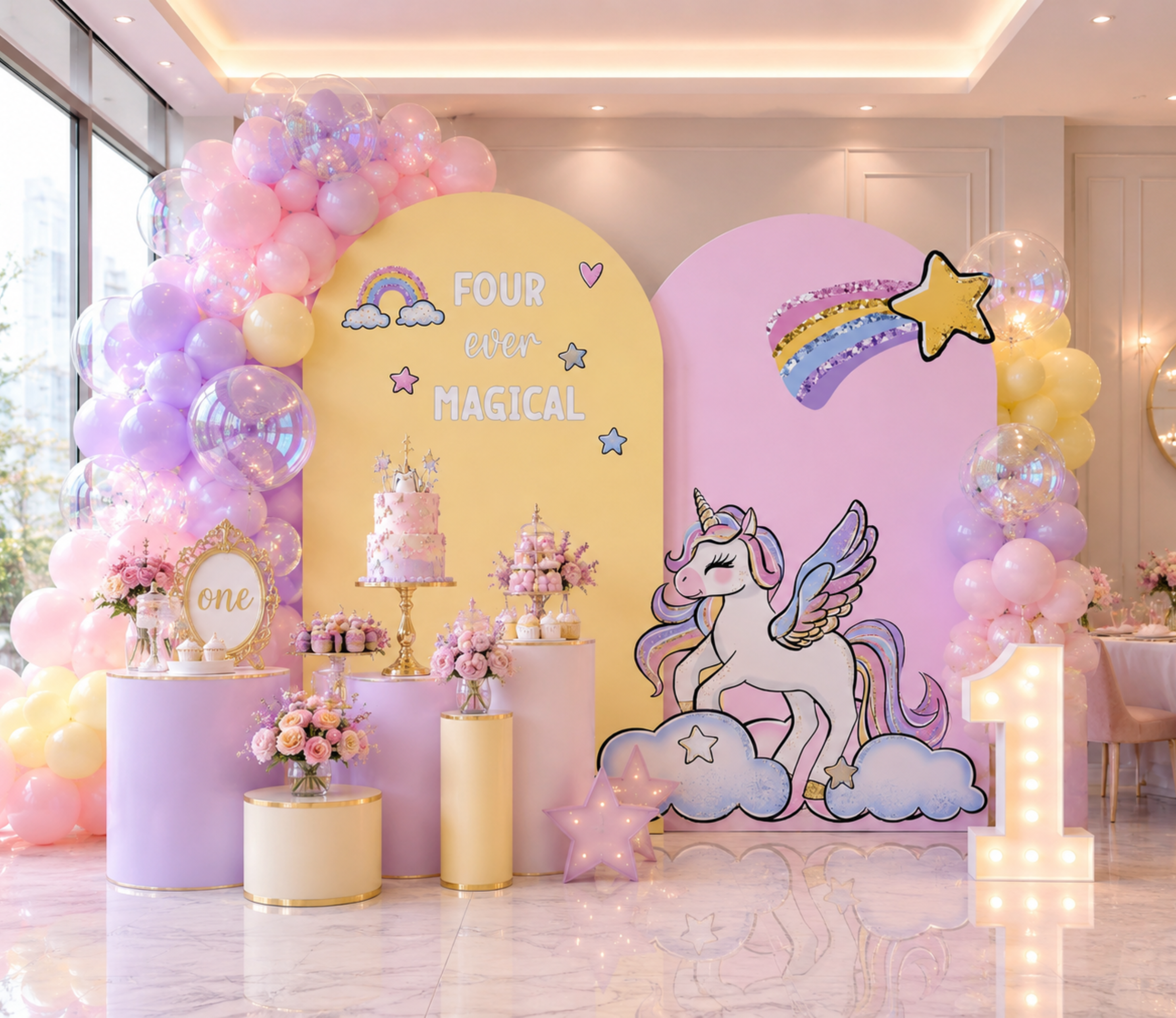 Custom Unicorn Birthday Backdrops & Cutouts | Pink Pastel Unicorn Party Decorations