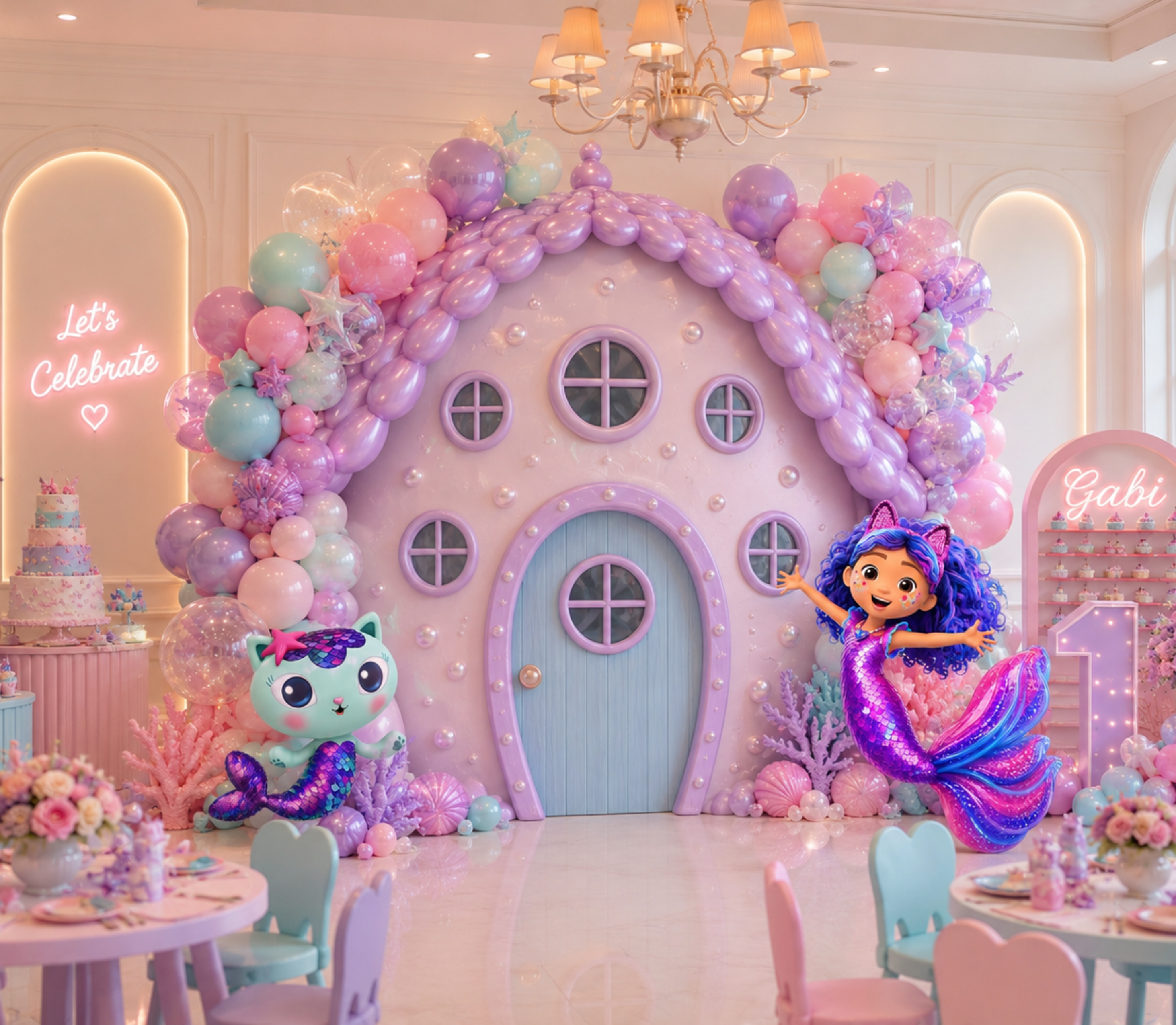 Gabby's Dollhouse Mermaid Pool Party Backdrop & Cutouts | Personalized Summer Birthday Decorations