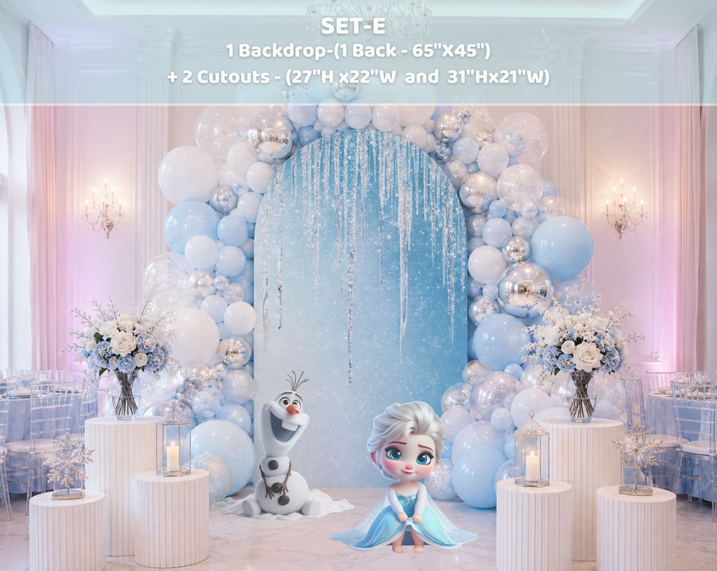 Baby Ice Princess Birthday Backdrop & Cutouts | Cute Winter Princess Party Decorations