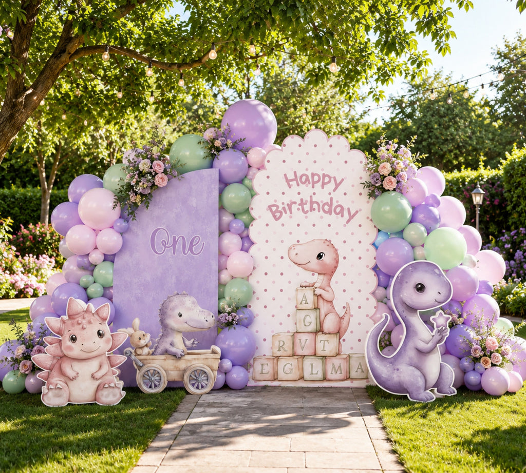 Cute Baby Dinosaur Party Decorations | Personalized Backdrop, Arch Panels & Cutouts