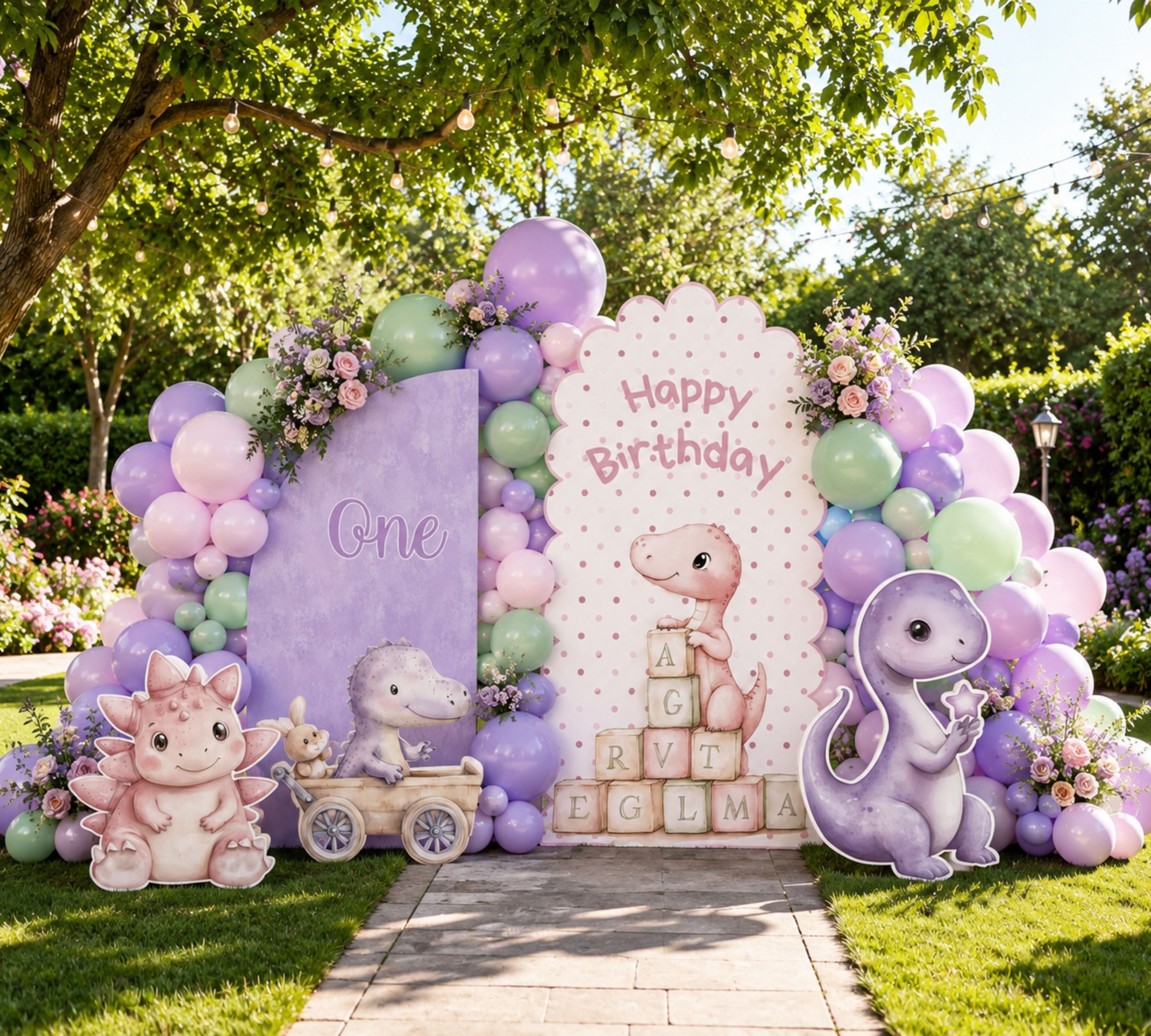 Cute Baby Dinosaur Party Decorations | Personalized Backdrop, Arch Panels & Cutouts