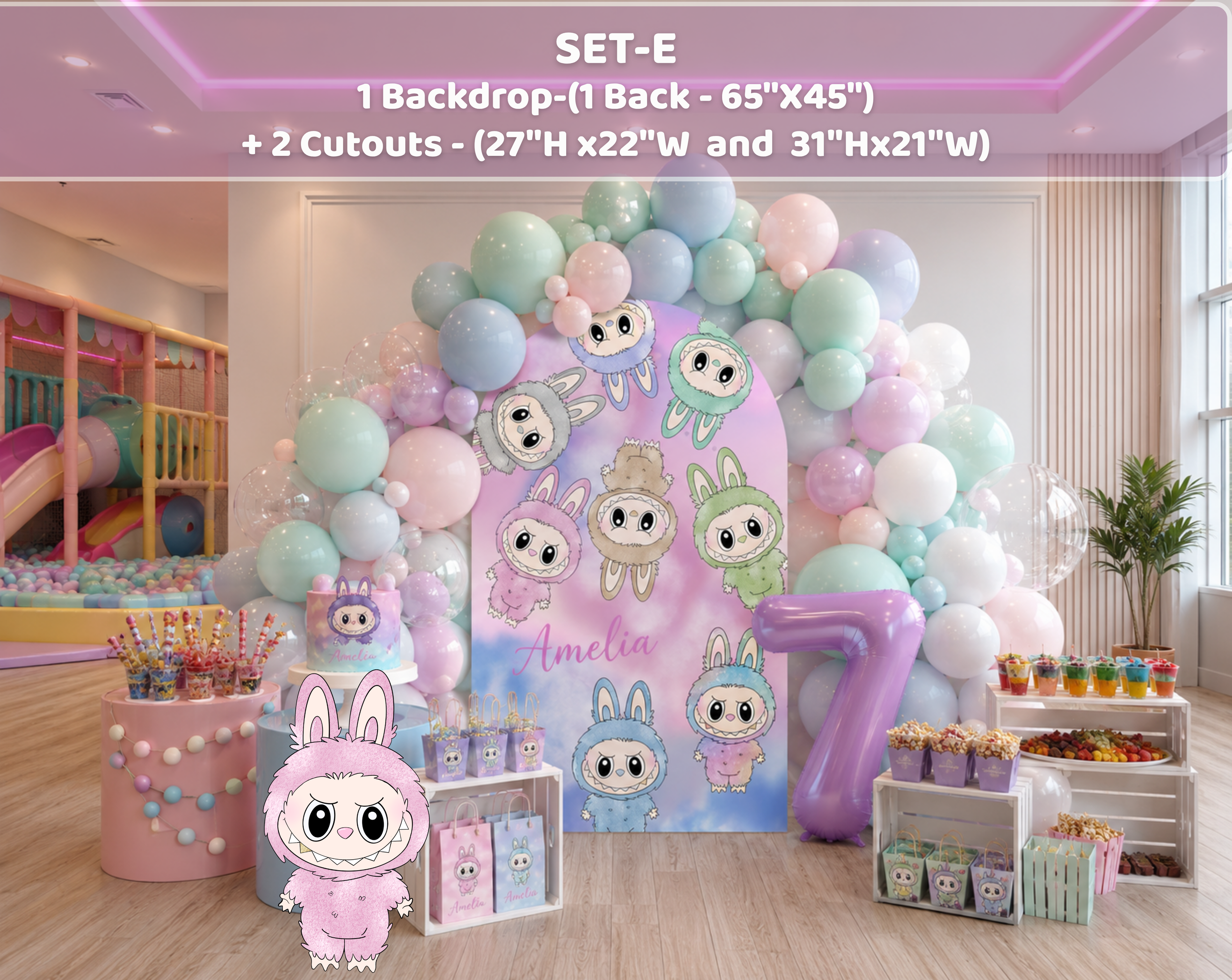 Cute Monster Birthday Backdrop & Cutouts | Personalized Kawaii Pastel Party Decorations