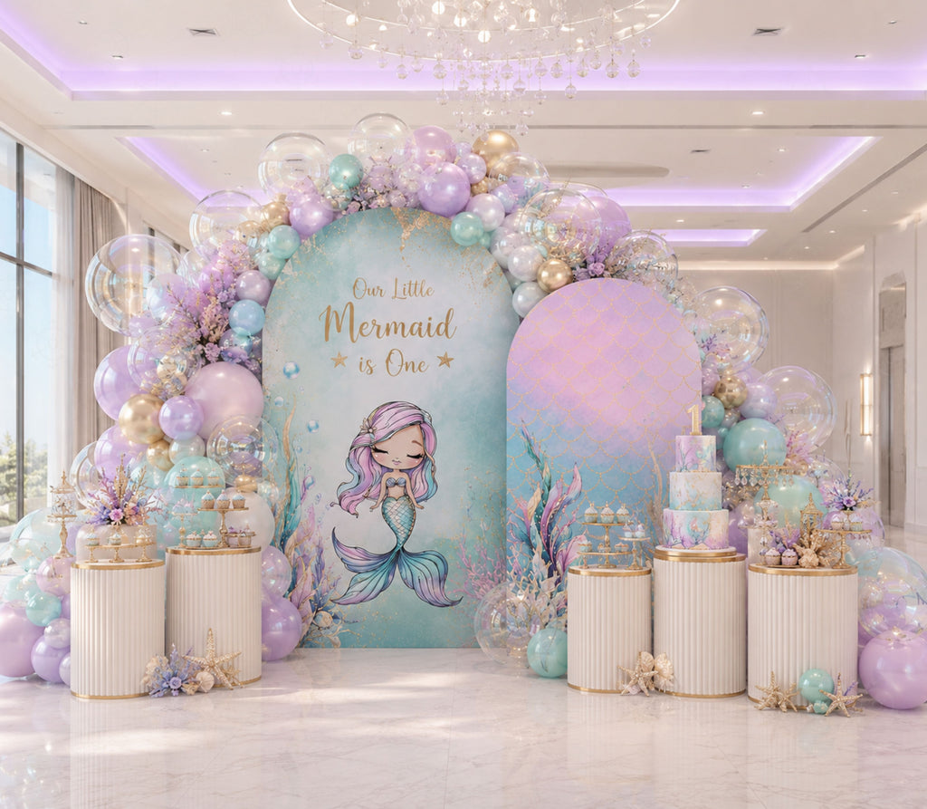 Ocean Princess Party Decorations | Personalized Mermaid Birthday Backdrop Set | Luxury Under the Sea Decor