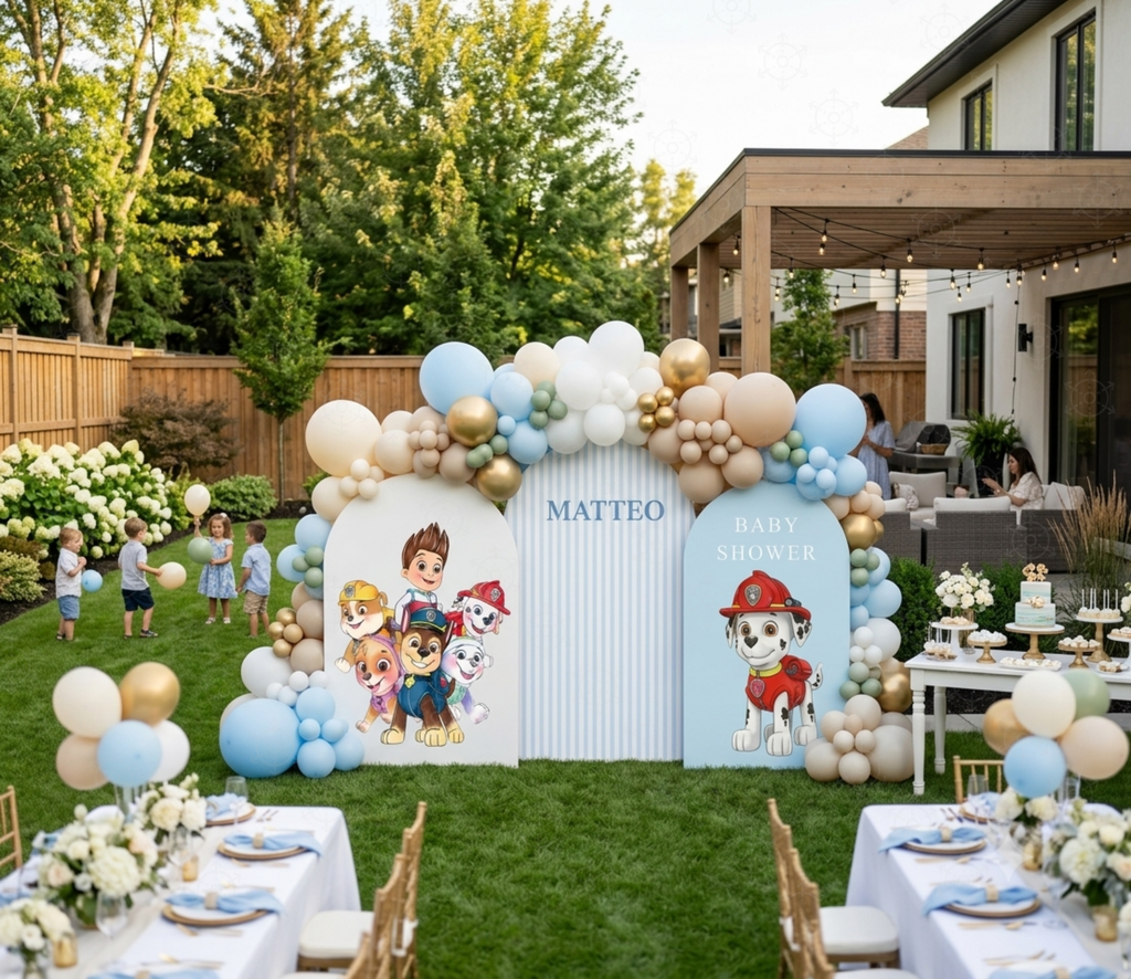 Pup Patrol Little Paws Birthday Backdrop & Cutouts | Personalized Puppy Party Decorations